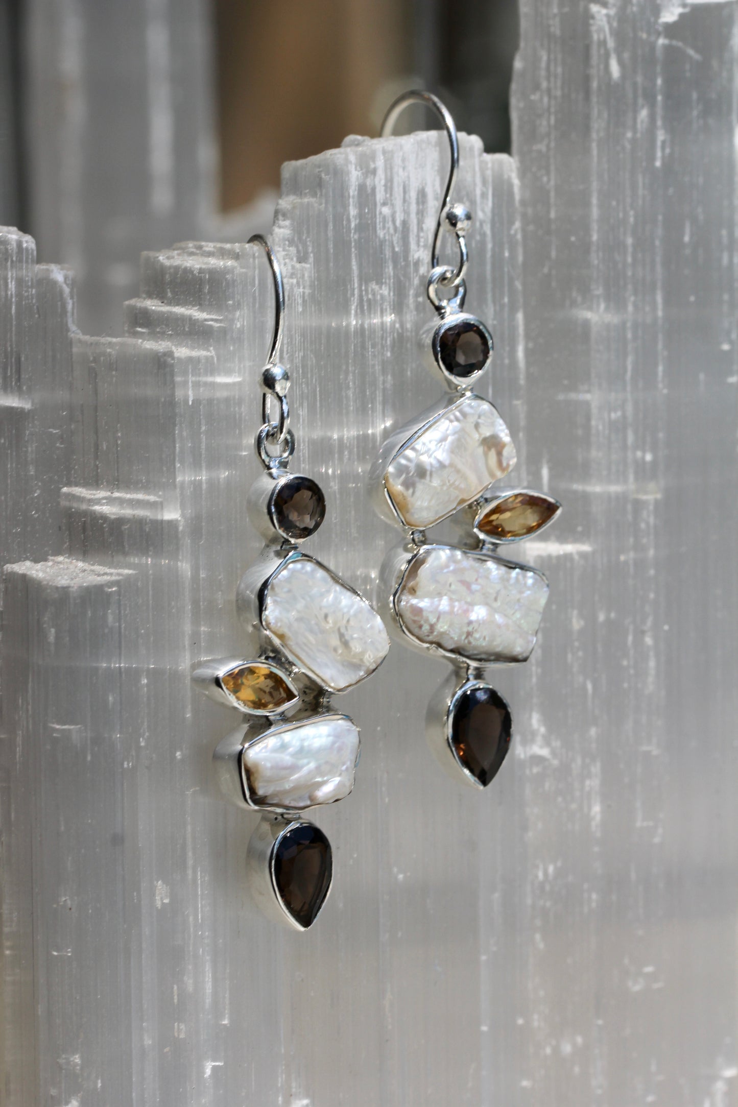 Fresh Water Pearl Smokey Citrine Earrings