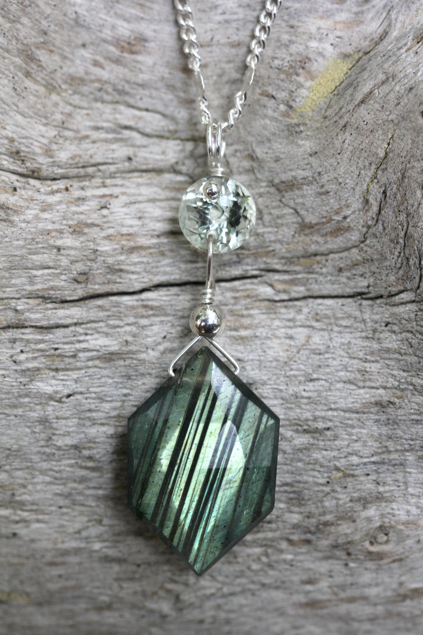 Labradorite Prasiolite Hexagon Drop Necklace