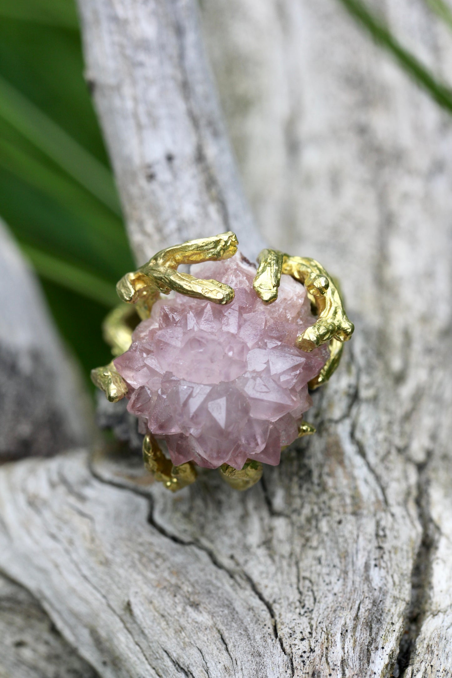 Pink Amethyst Crystal Cluster Branch Ring