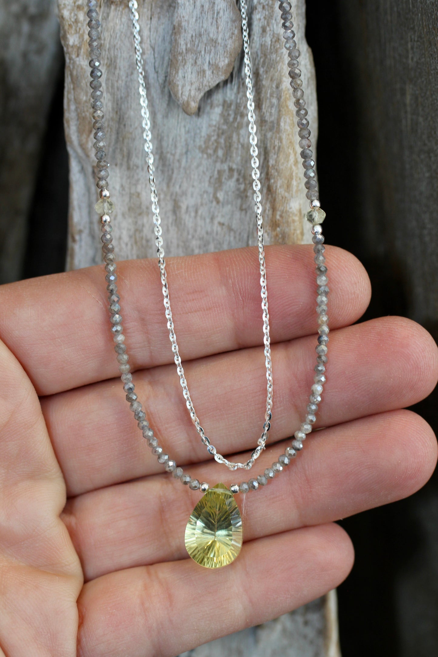 Lemon Topaz Labradorite Beaded Chain Necklace