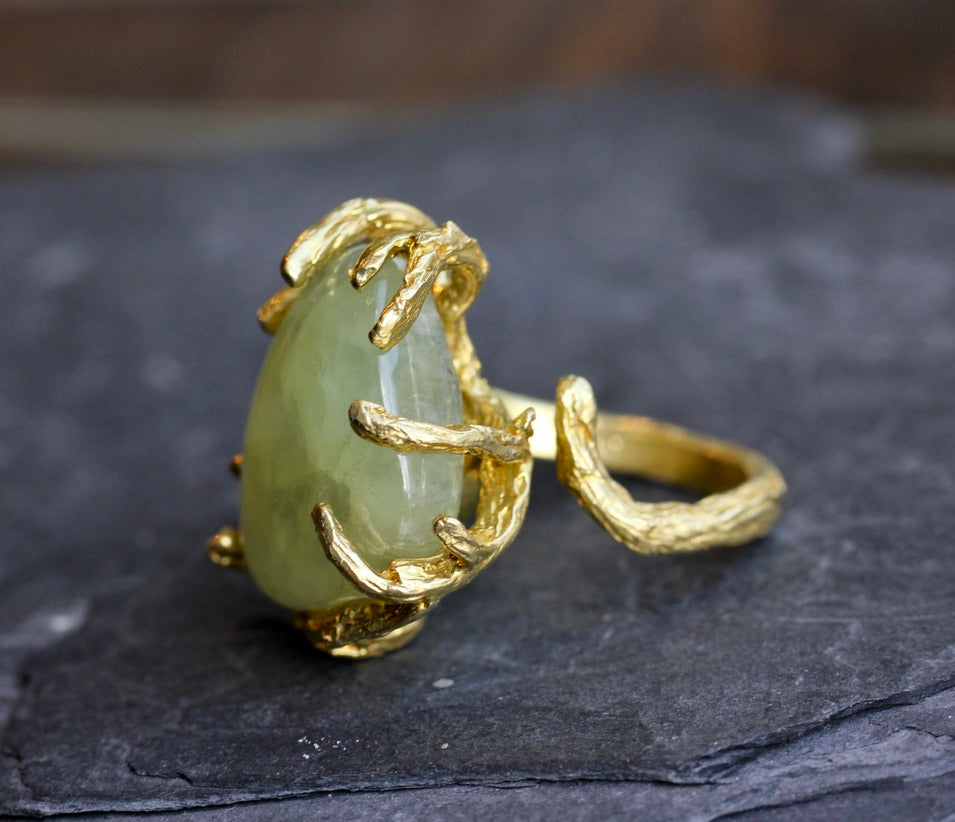 Prehnite pebble Branch Ring