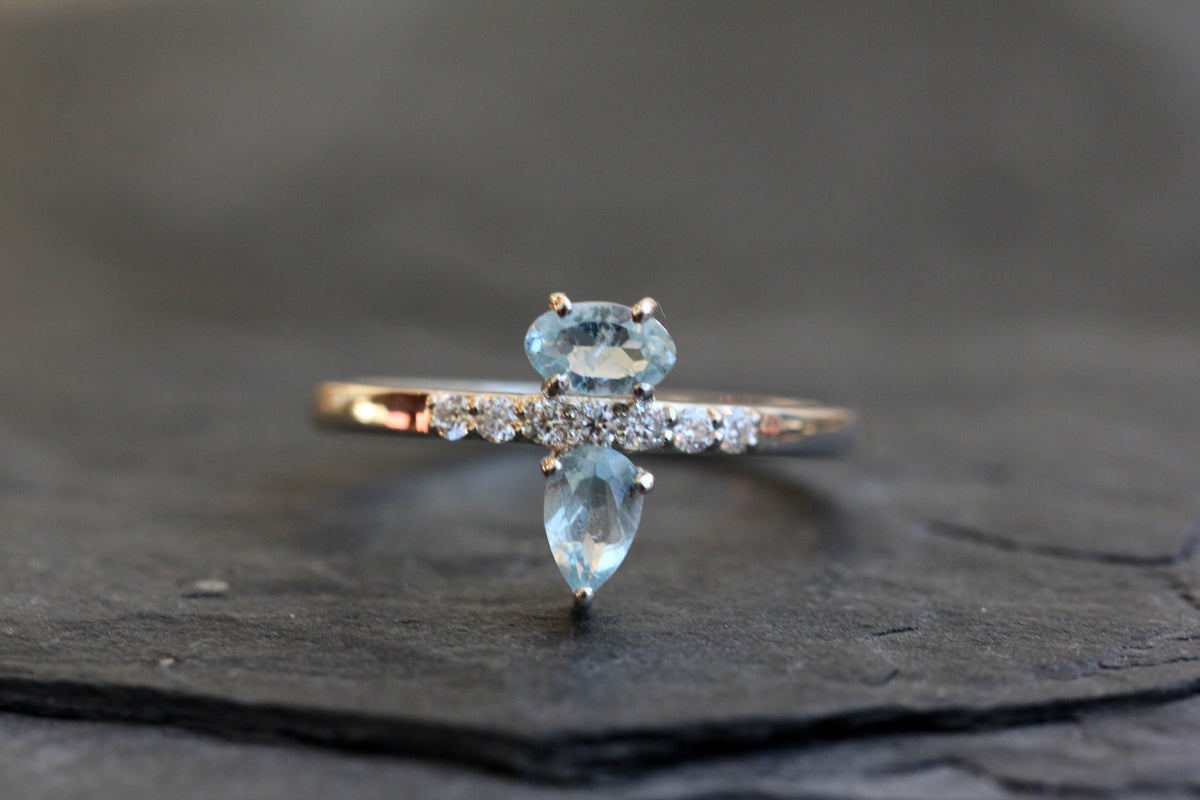 Aquamarine Moissanite Ring