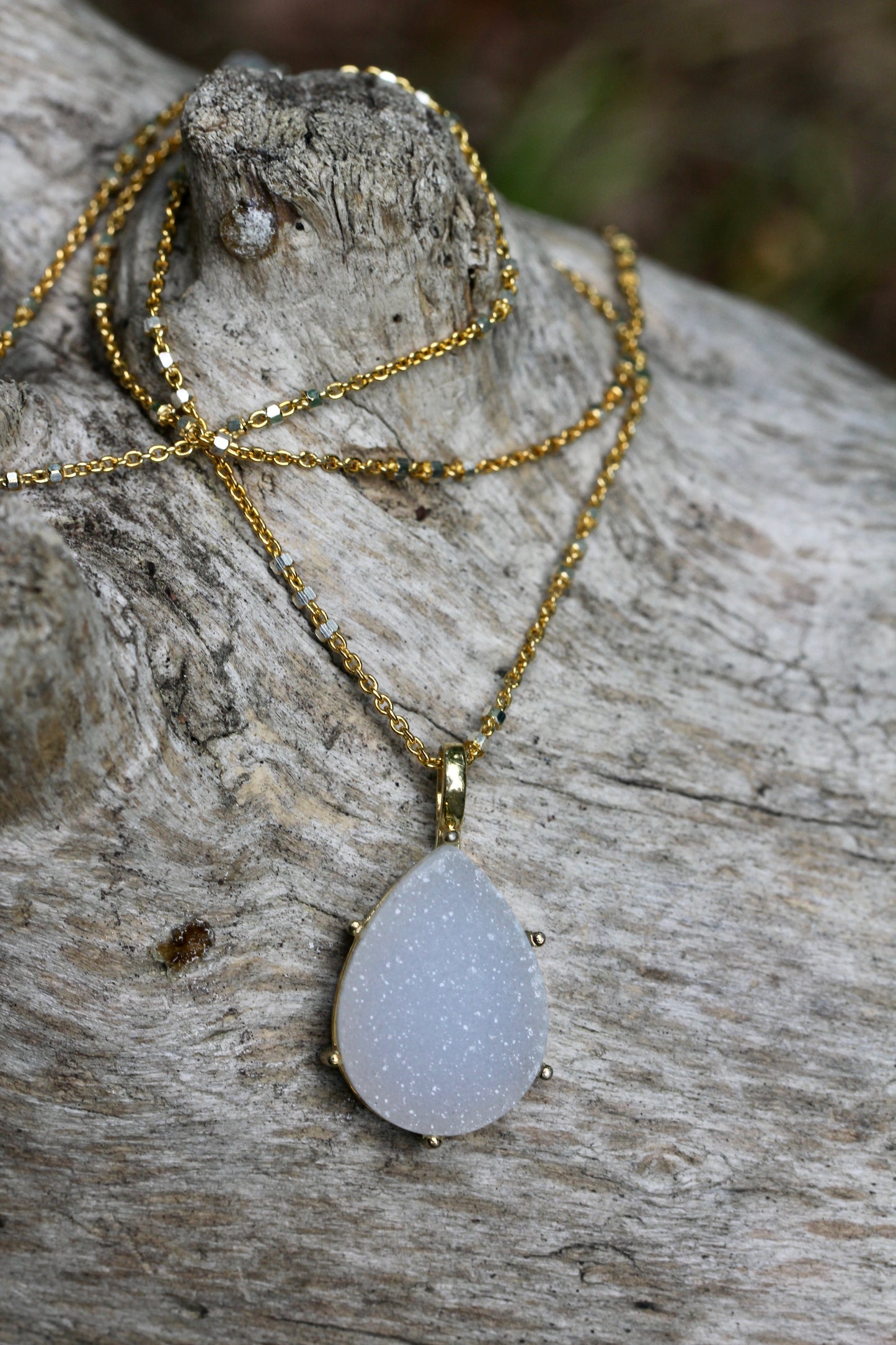White Quartz Druzy Two Toned Necklace