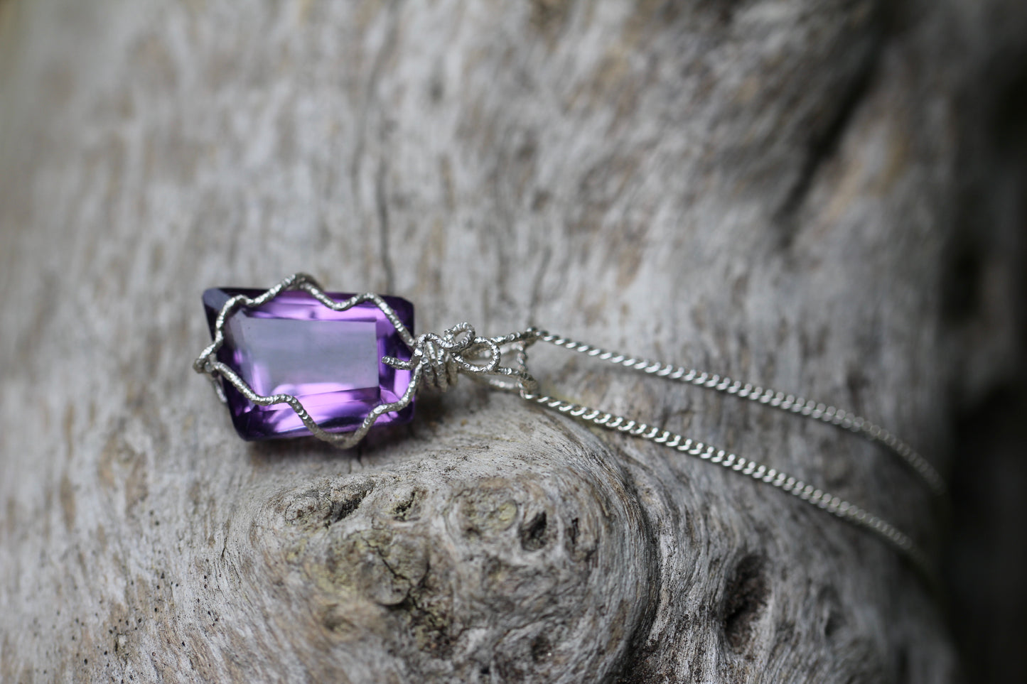 Amethyst Silver Wrap Gem Pendant