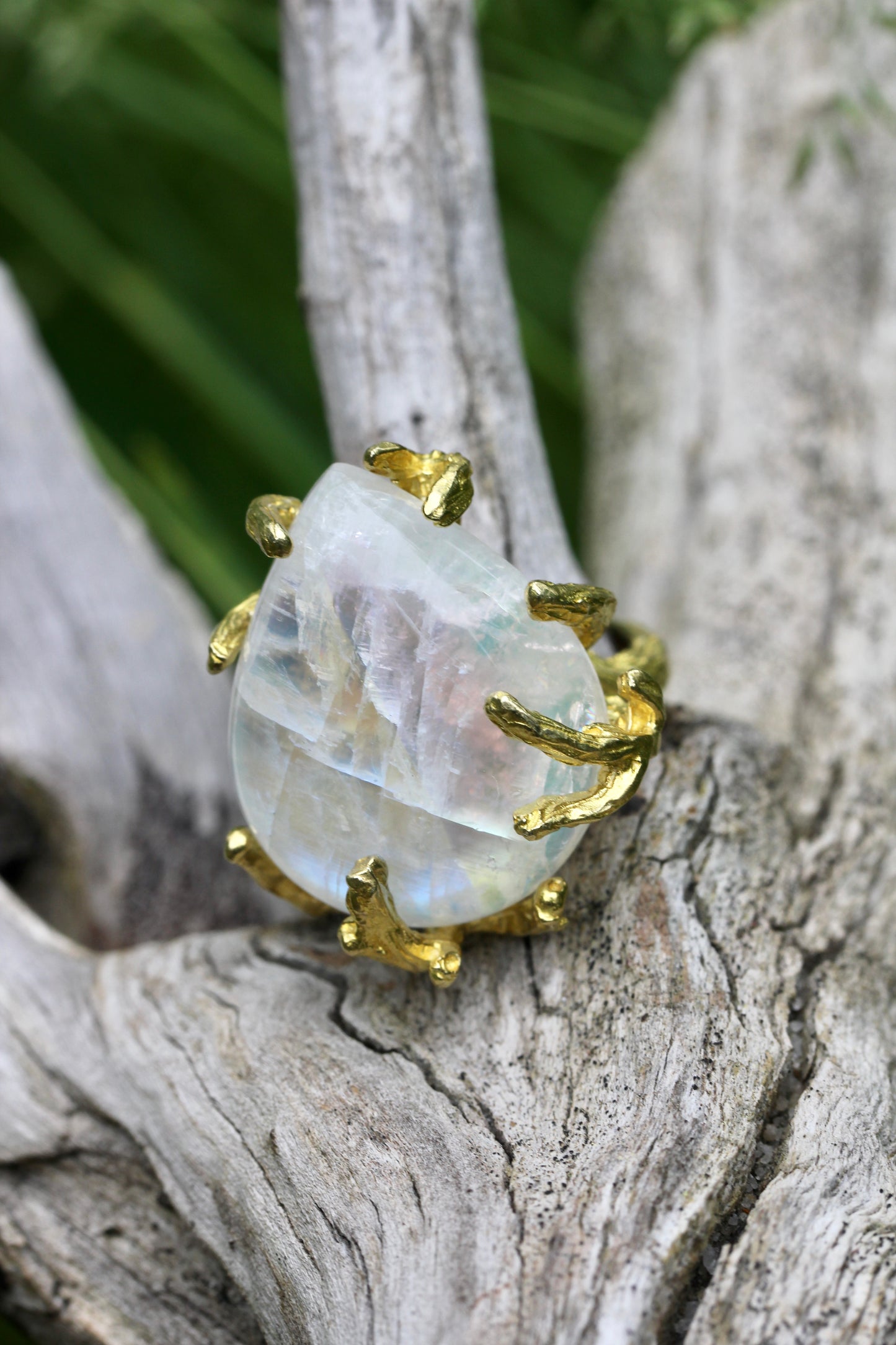 Rainbow Moonstone Branch Ring