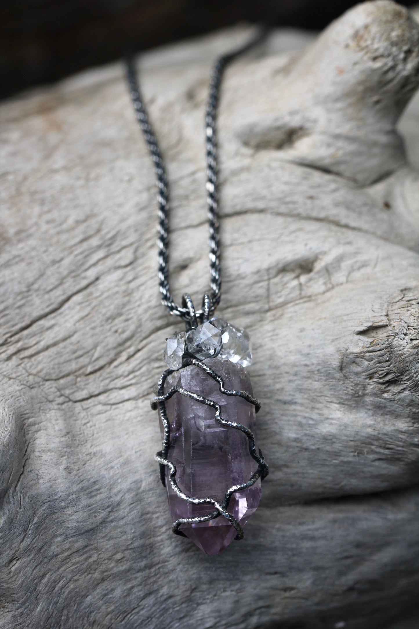 Vera Cruz Amethyst Herkimer Diamond Crystal Pendant