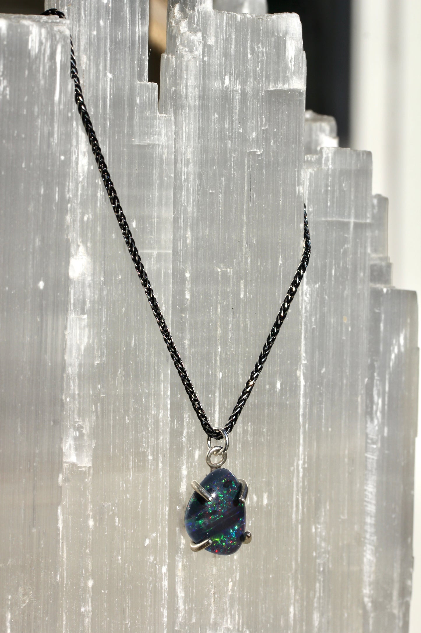 Australian Opal Doublet Oxidized Silver Necklace