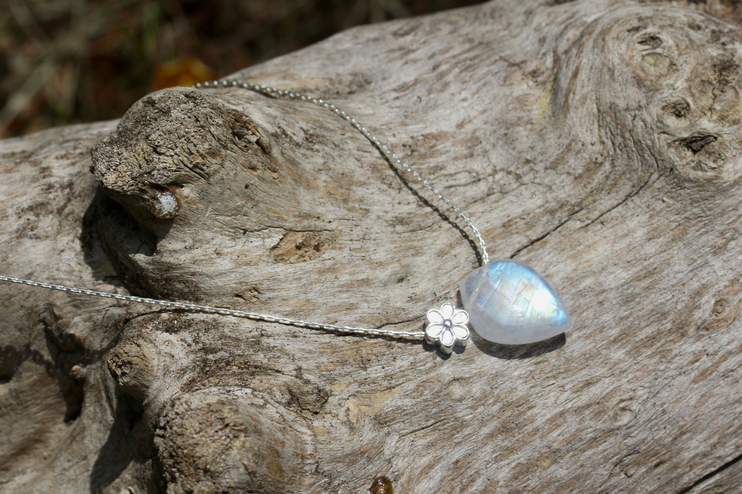 Rainbow Moonstone Floral Leaf Necklace