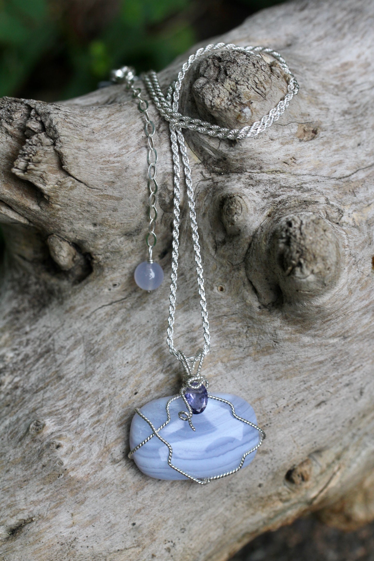Blue Lace Agate Iolite Silver Necklace