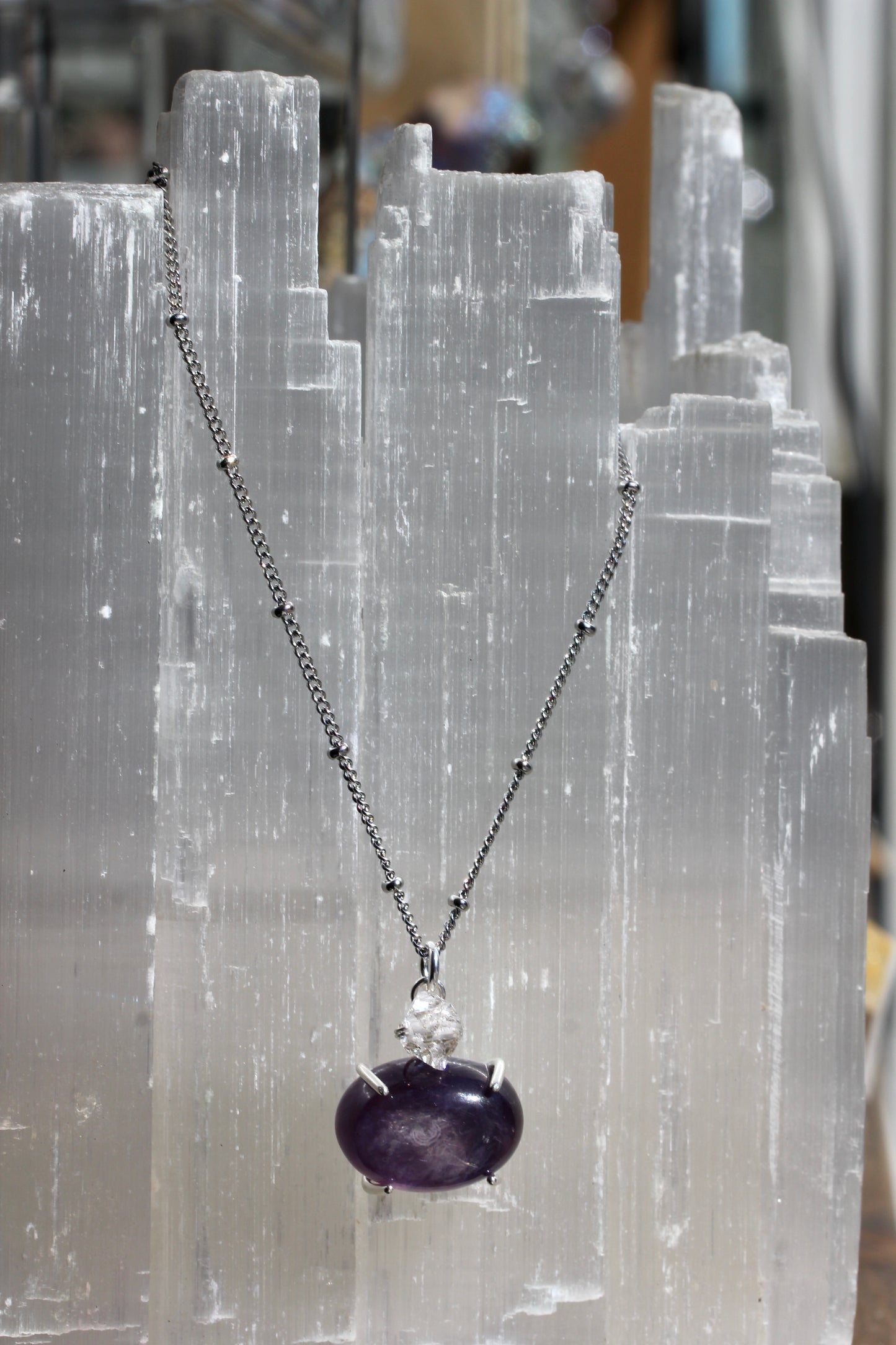 Lepidolite Herkimer Diamond Necklace