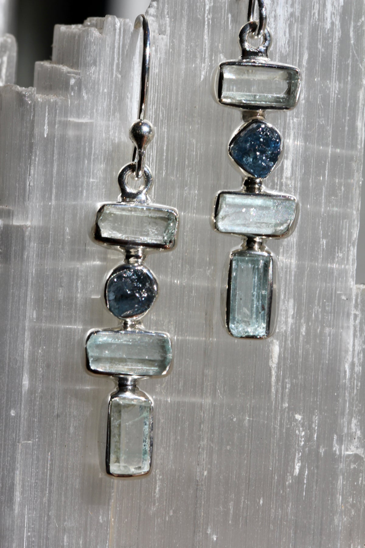 Aquamarine Rough Crystal Earrings