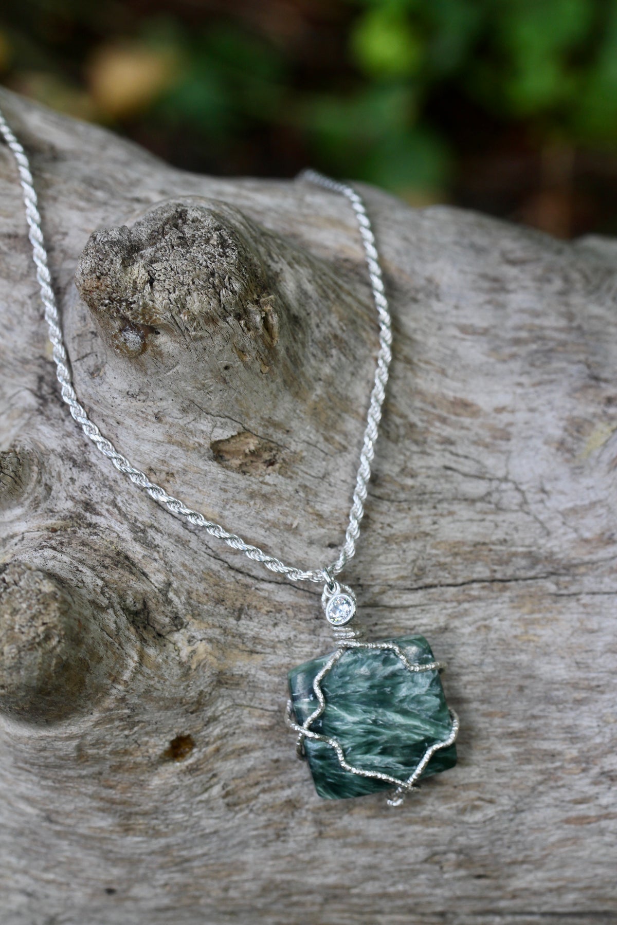 Seraphinite Silver Square Necklace