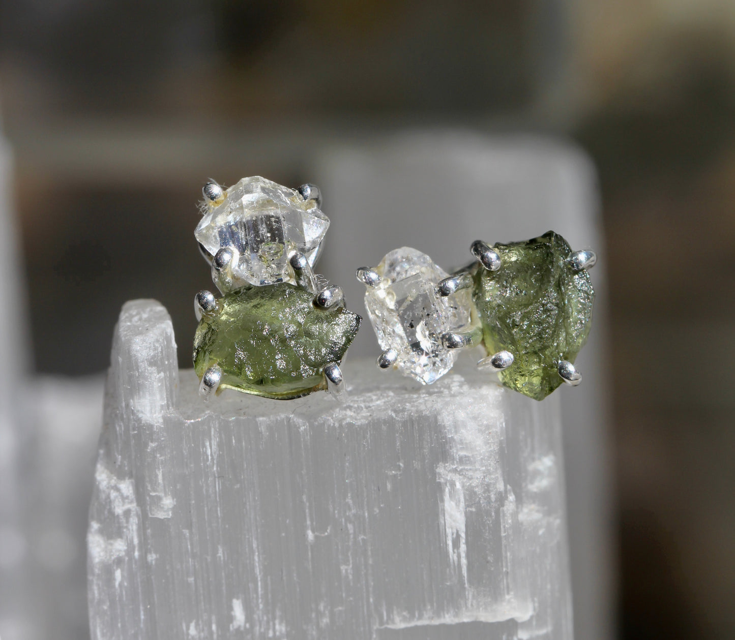 Moldavite Pakimer Diamond Studs