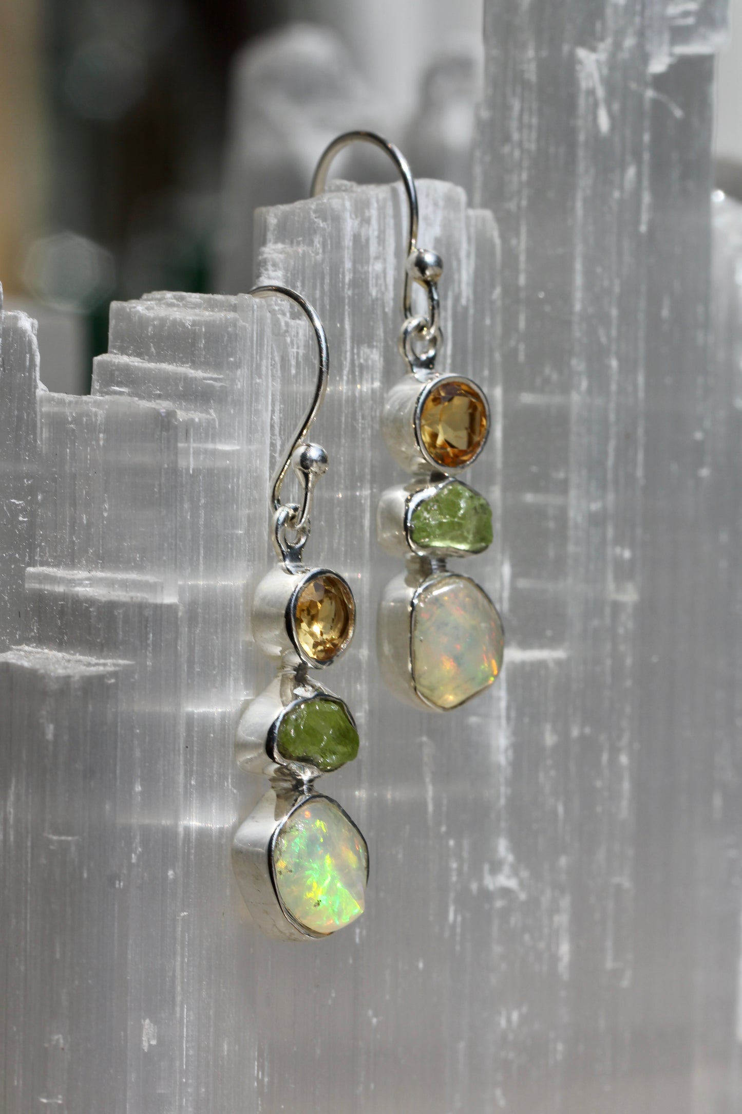 Opal Peridot Citrine Drop Earrings