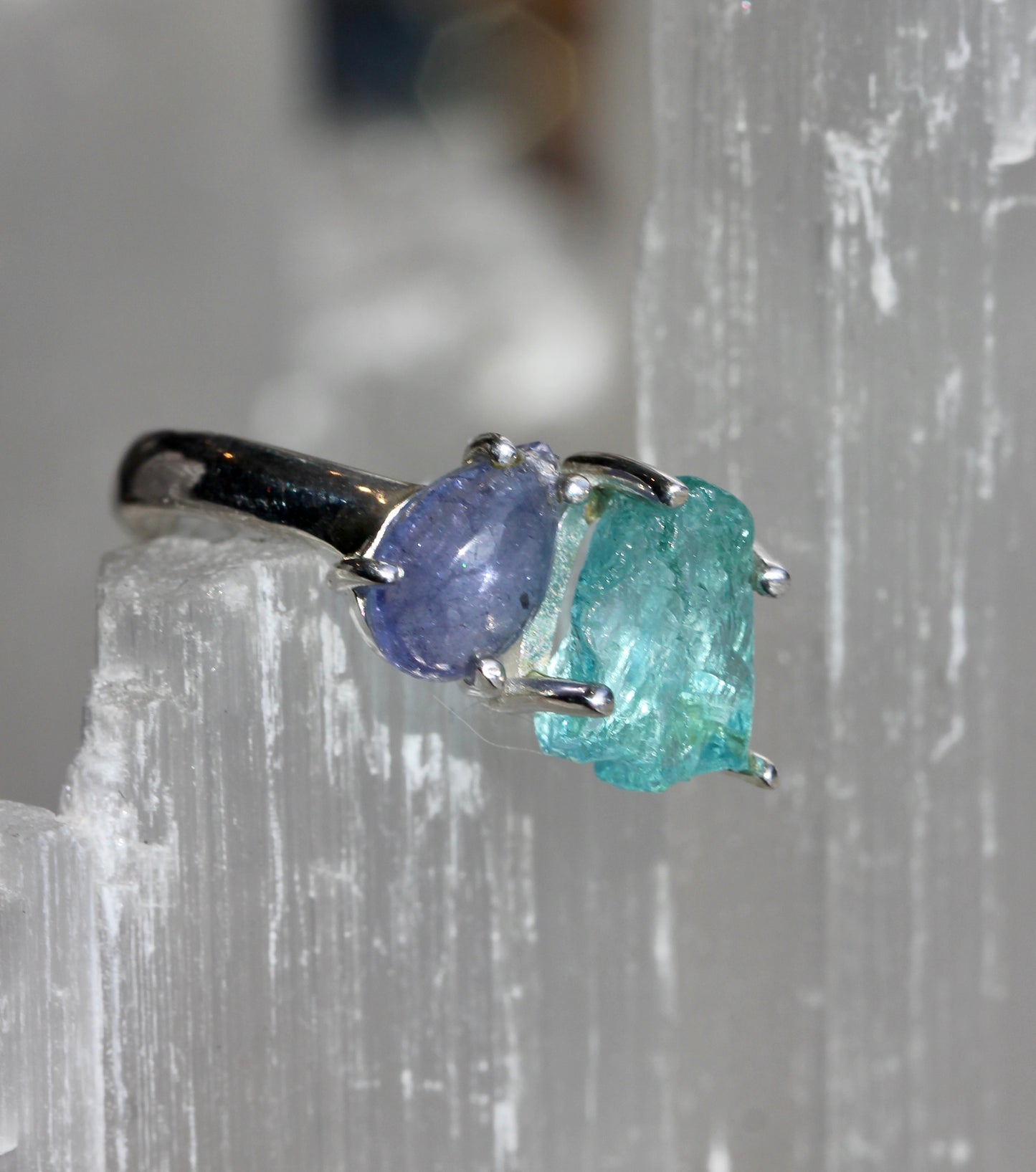 Raw Blue Apatite Tanzanite Ring
