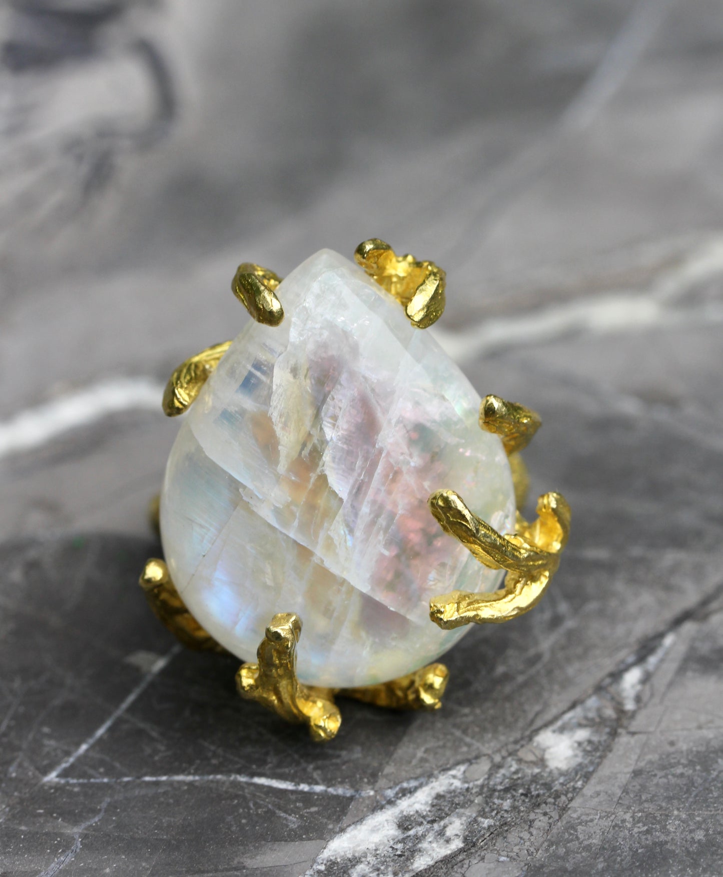 Rainbow Moonstone Branch Ring