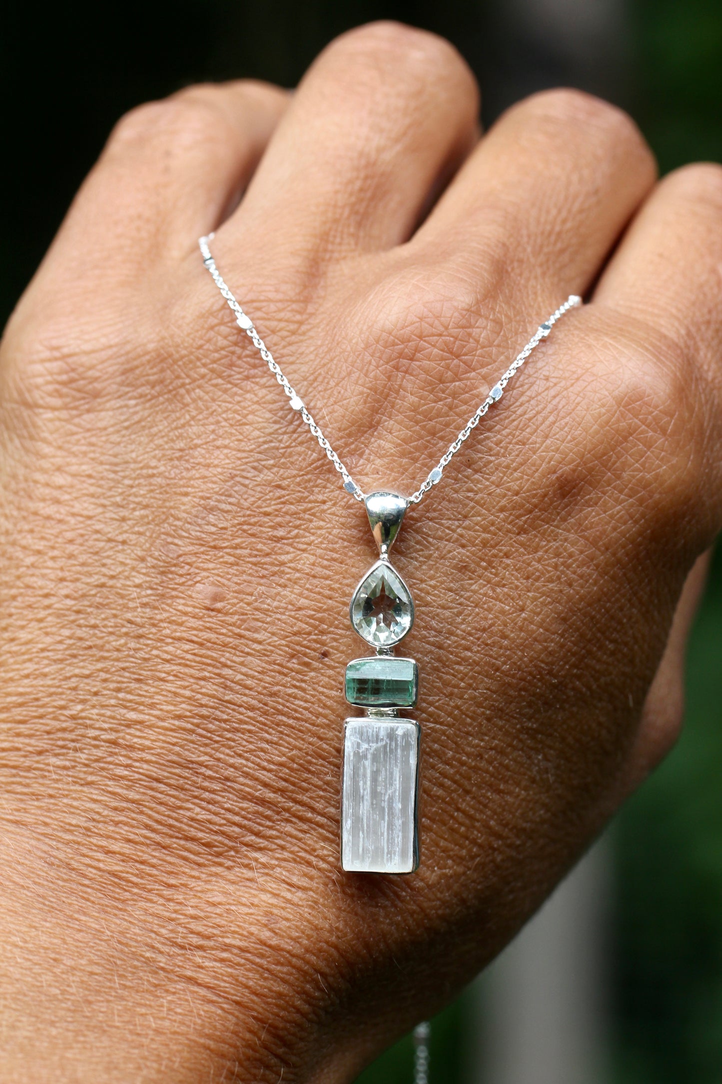 Selenite Tourmaline Prasiolite Necklace