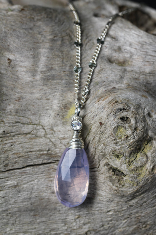 Lavender Quartz CZ Teardrop Necklace