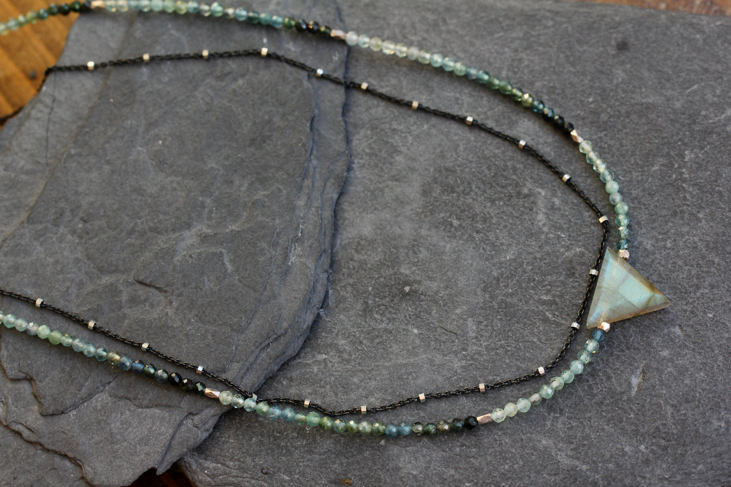 Labradorite Indicolite Tourmaline Multi Strand Necklace