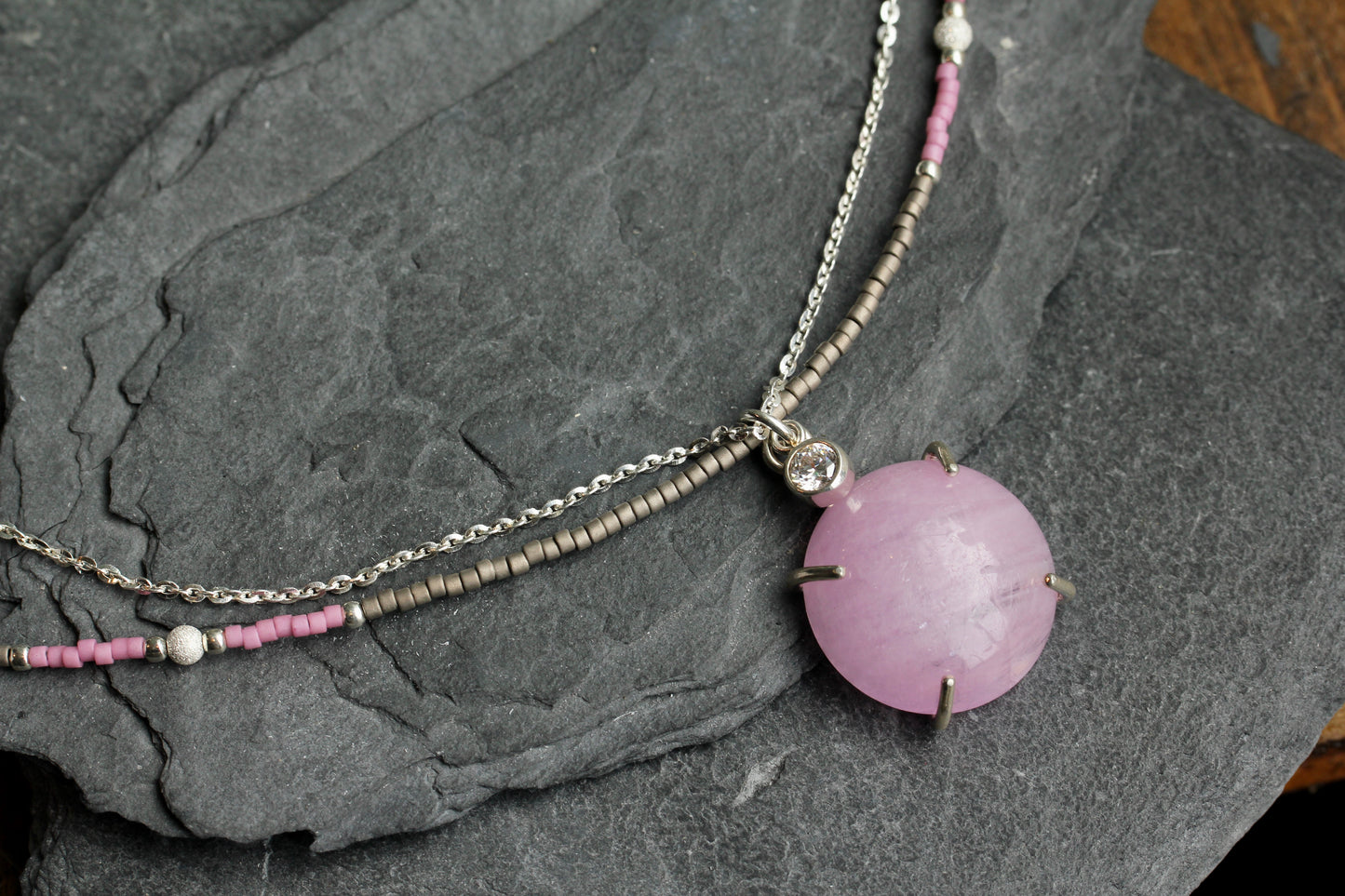 Kunzite Beaded Multi Strand Necklace