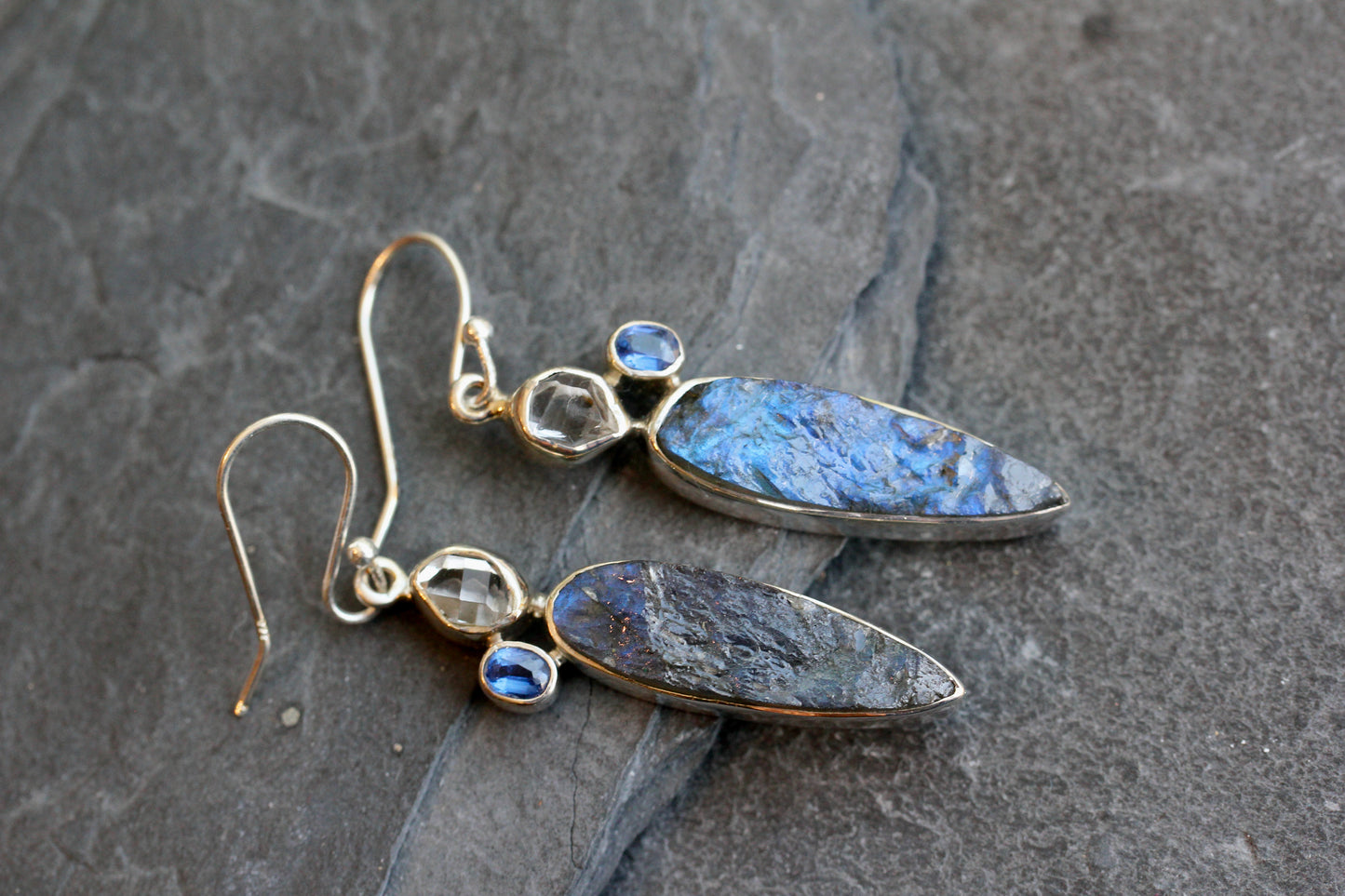 Labradorite Herkimer Diamond Kyanite Earrings