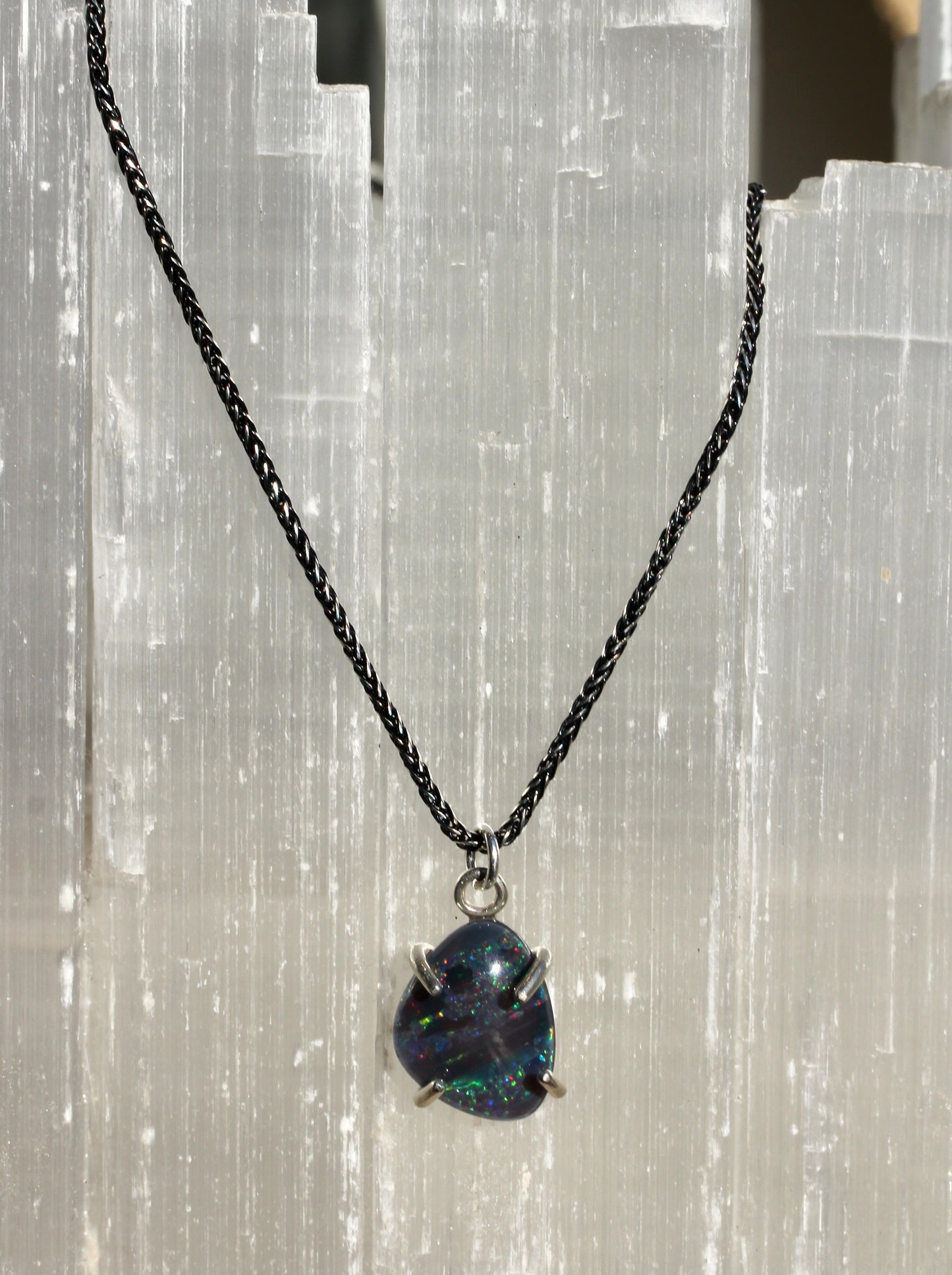 Australian Opal Doublet Oxidized Silver Necklace