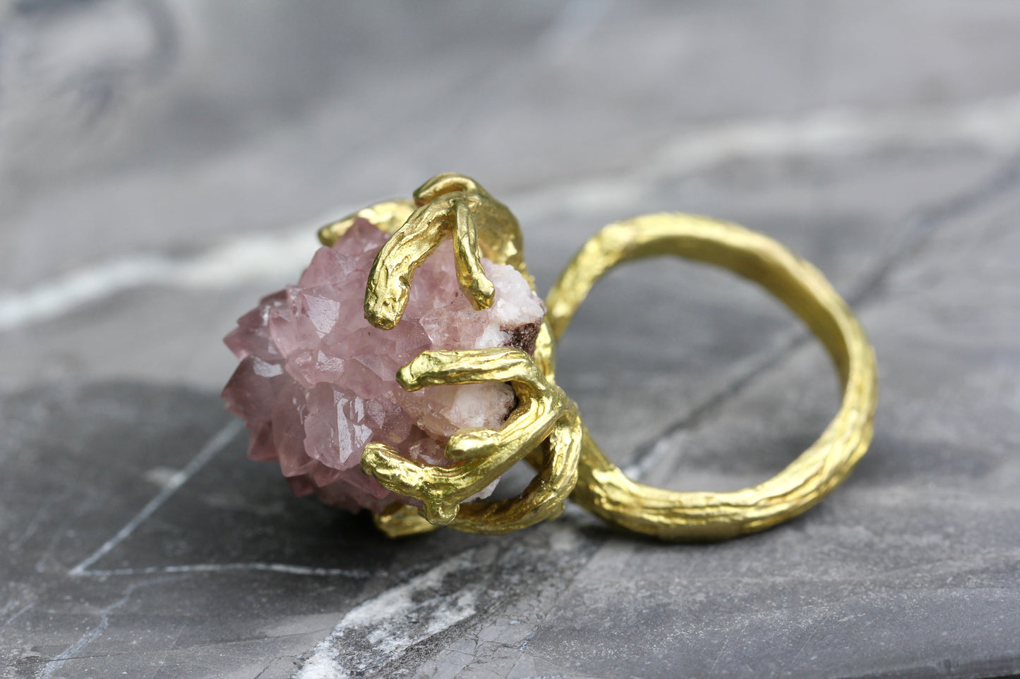 Pink Amethyst Crystal Cluster Branch Ring