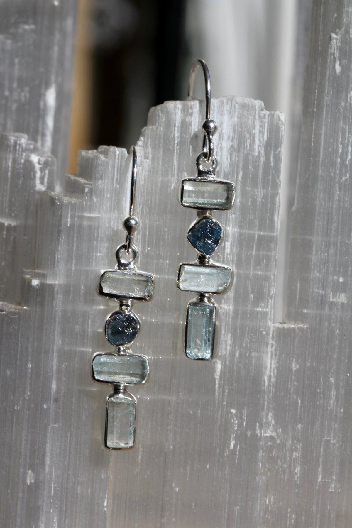 Aquamarine Rough Crystal Earrings