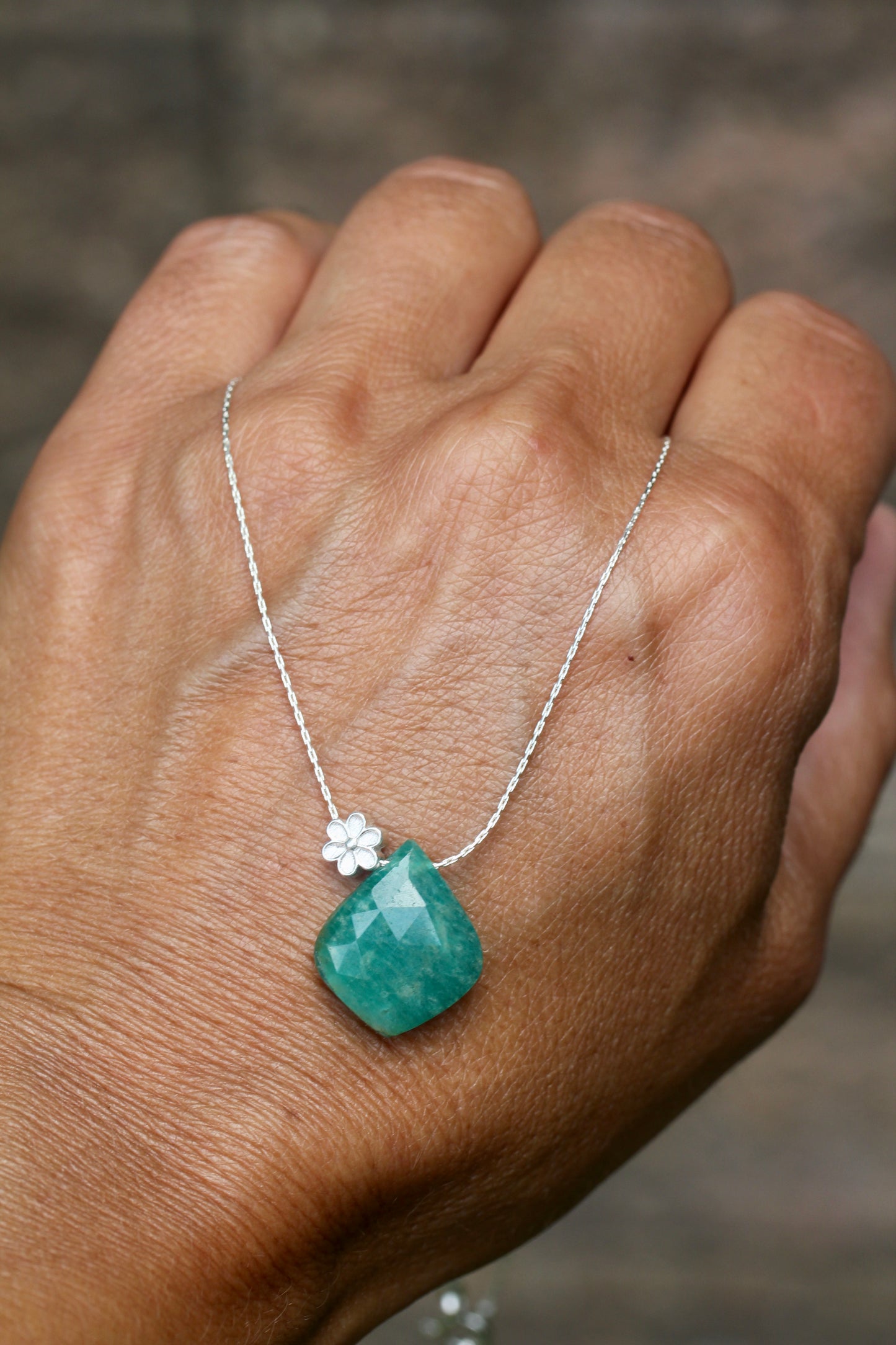 Amazonite Silver Flower Necklace