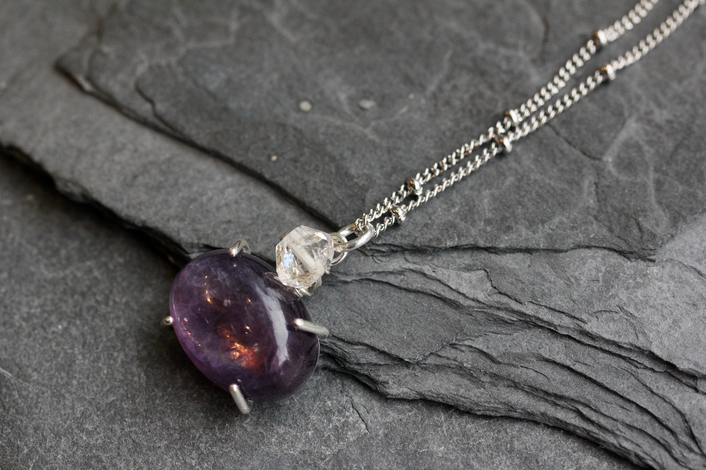 Lepidolite Herkimer Diamond Necklace
