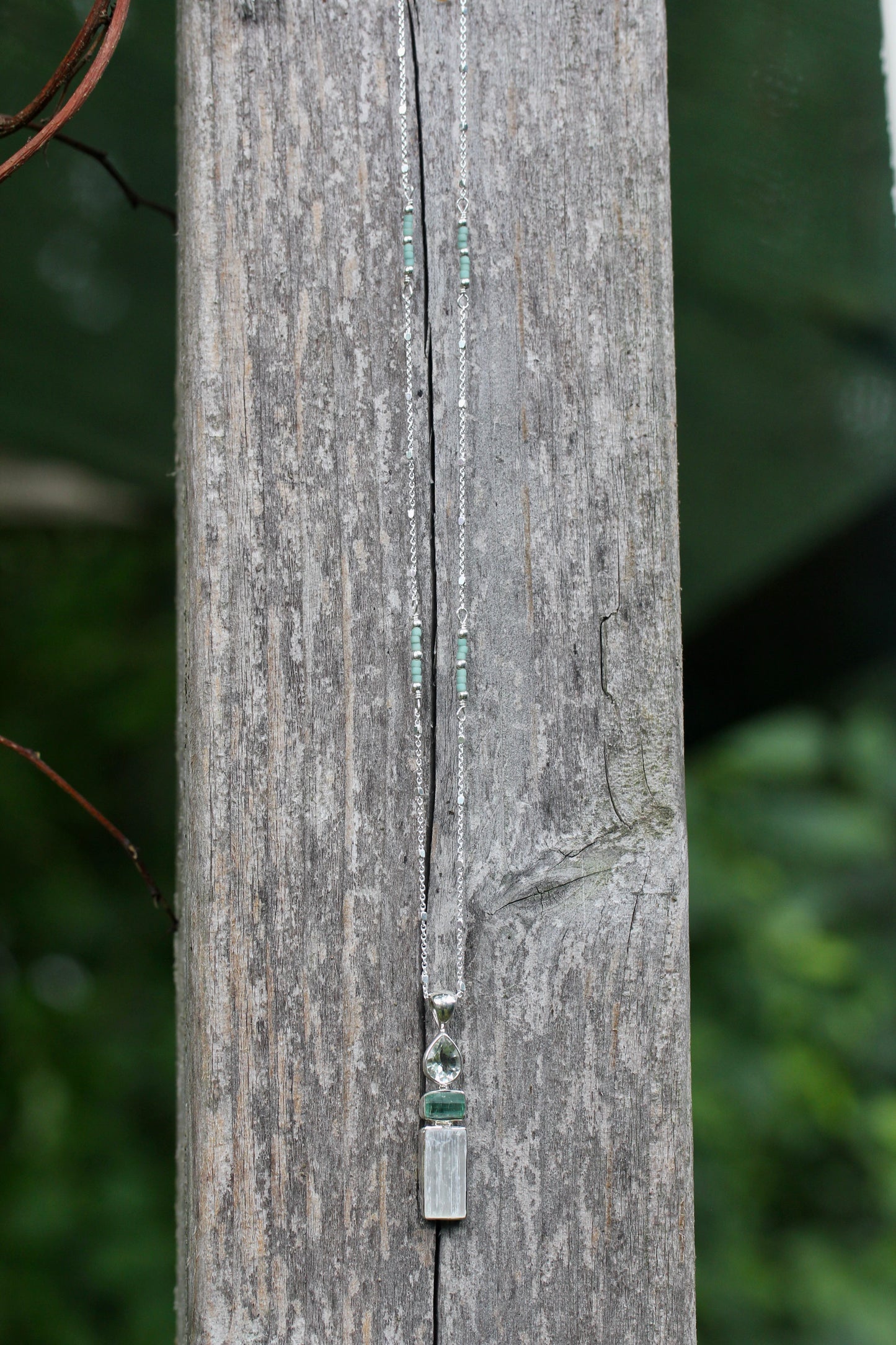 Selenite Tourmaline Prasiolite Necklace