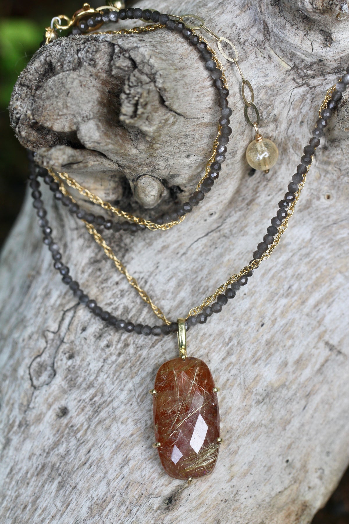 Rutilated Quartz Moonstone Beaded Chain Necklace