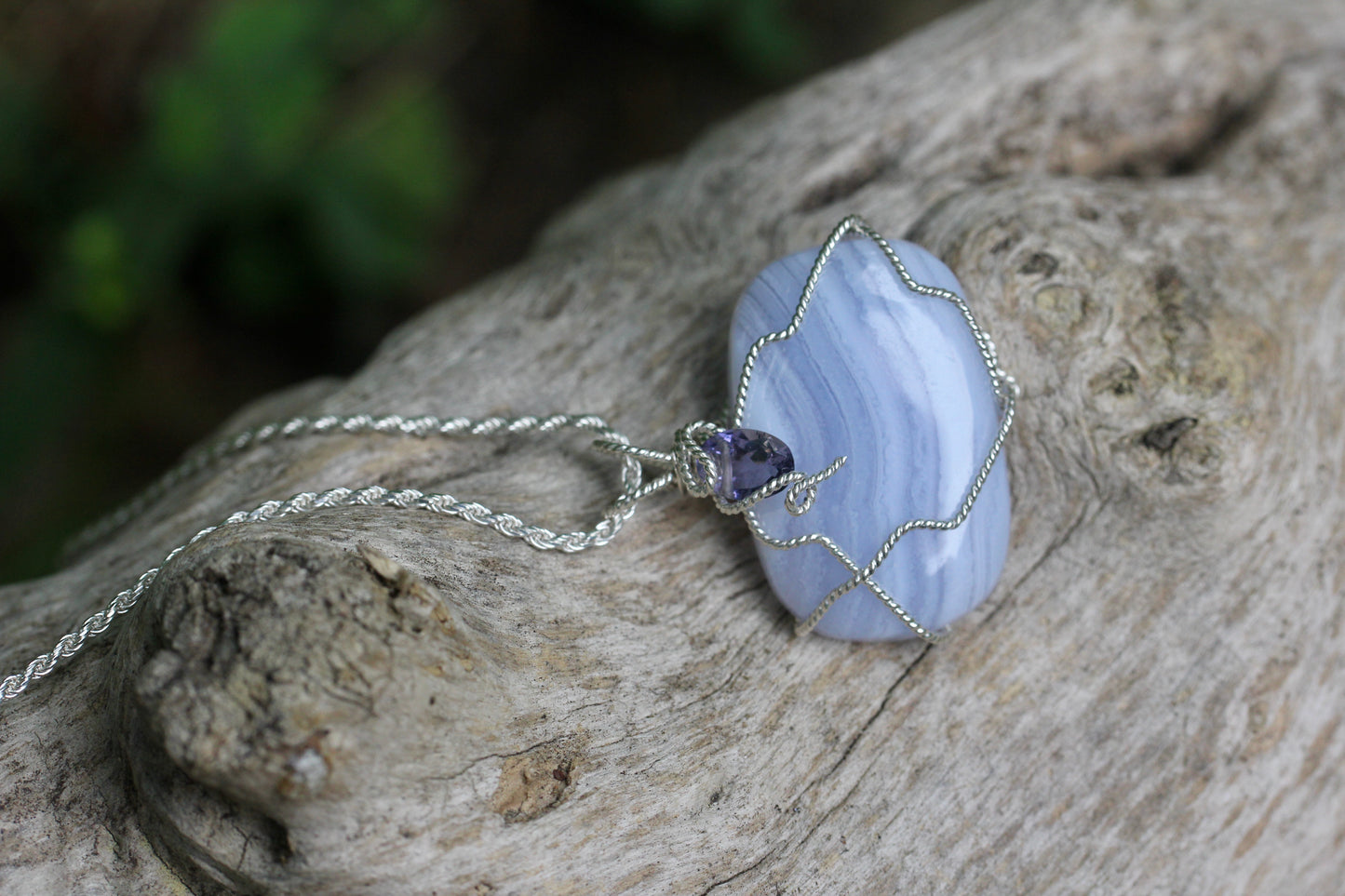 Blue Lace Agate Iolite Silver Necklace