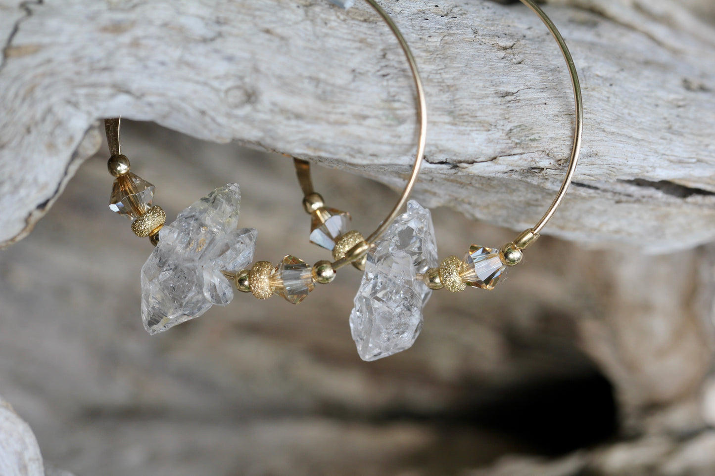Herkimer Diamond Gold Hoops