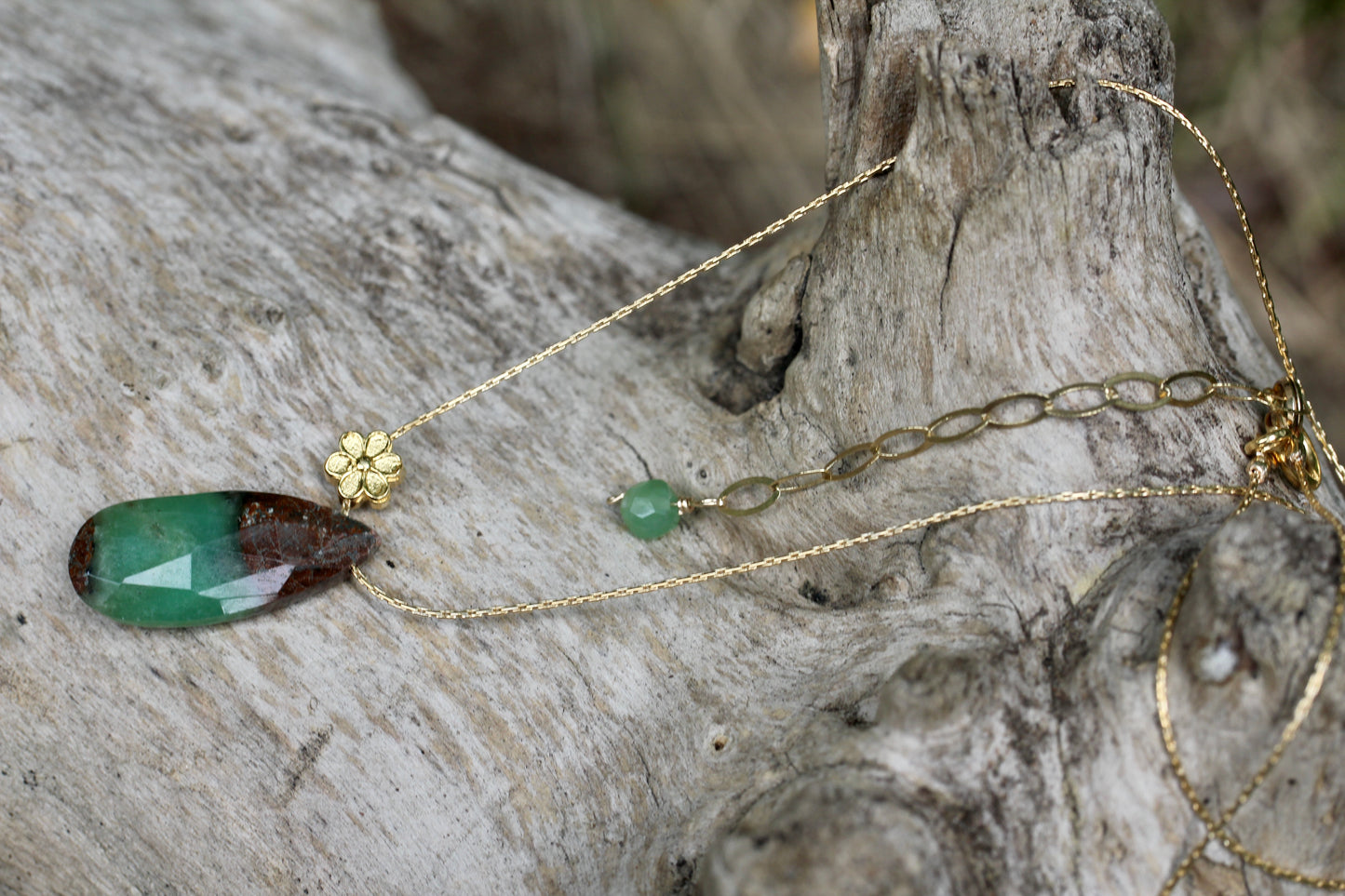 Chrysoprase Gold Flower Necklace