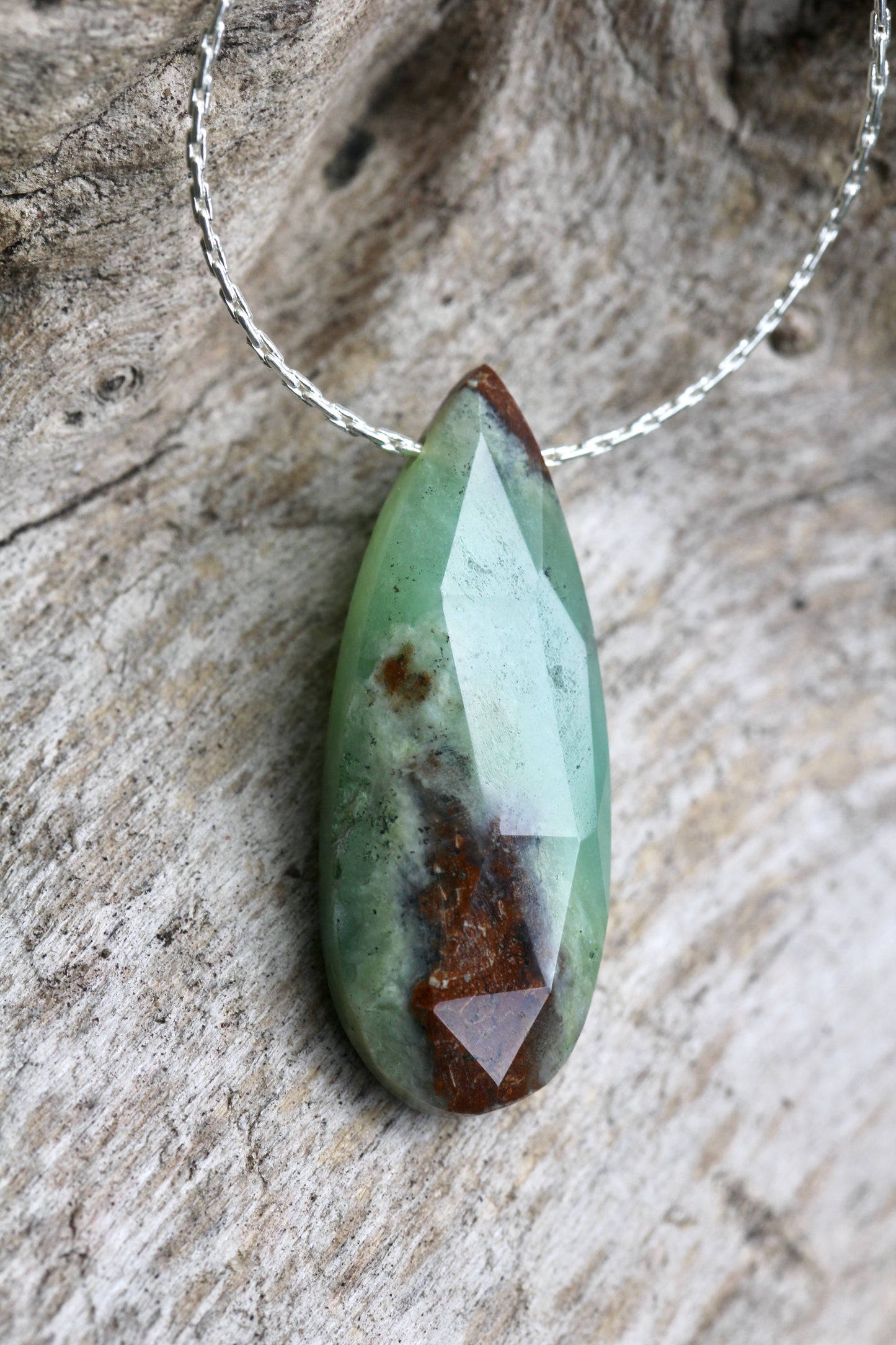 Chrysoprase Teardrop Silver Necklace