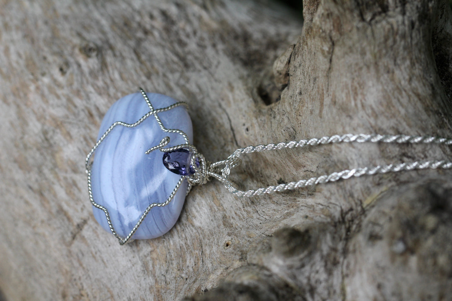Blue Lace Agate Iolite Silver Necklace
