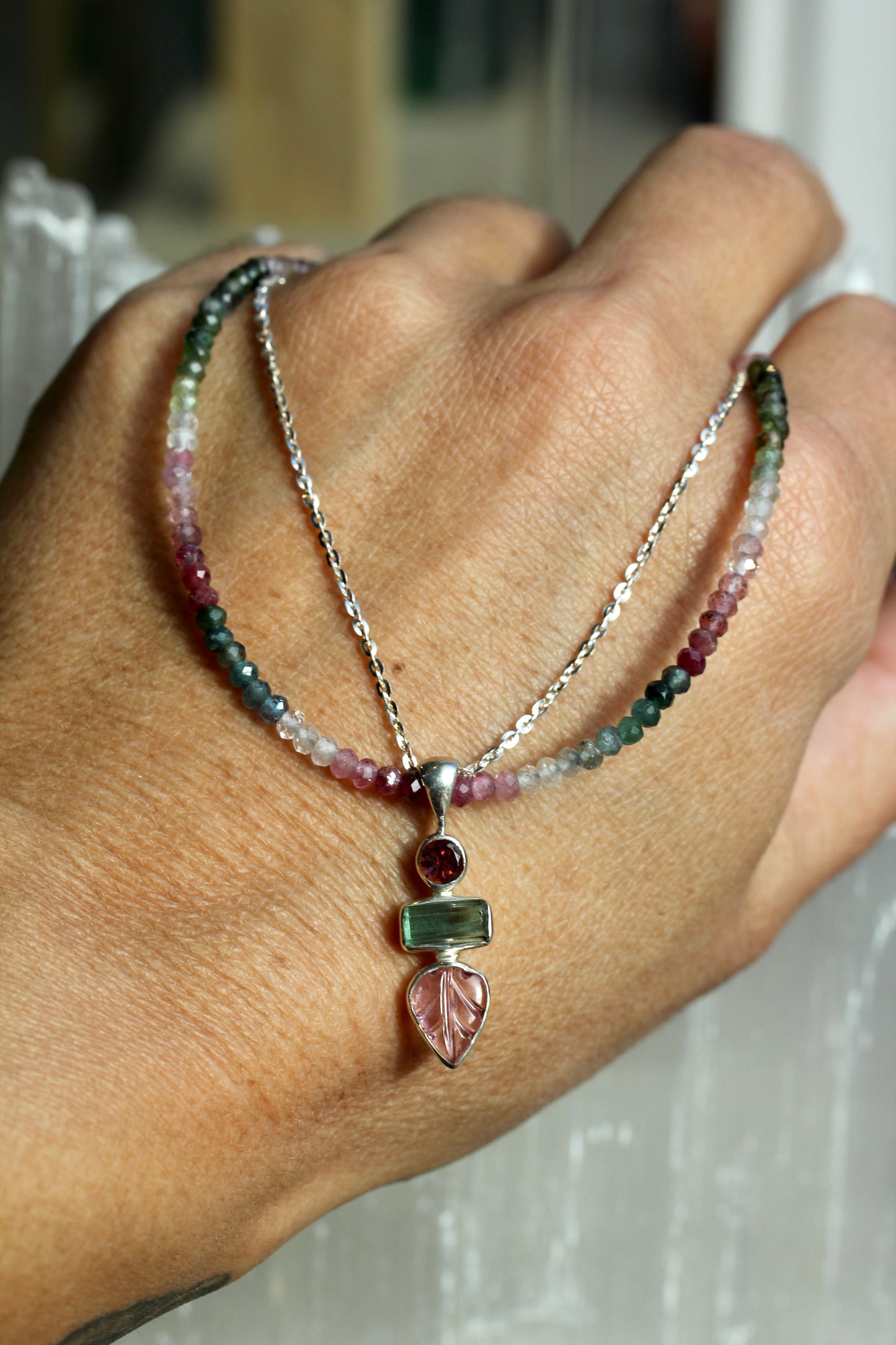 Multi Colored Tourmaline Beaded Necklace