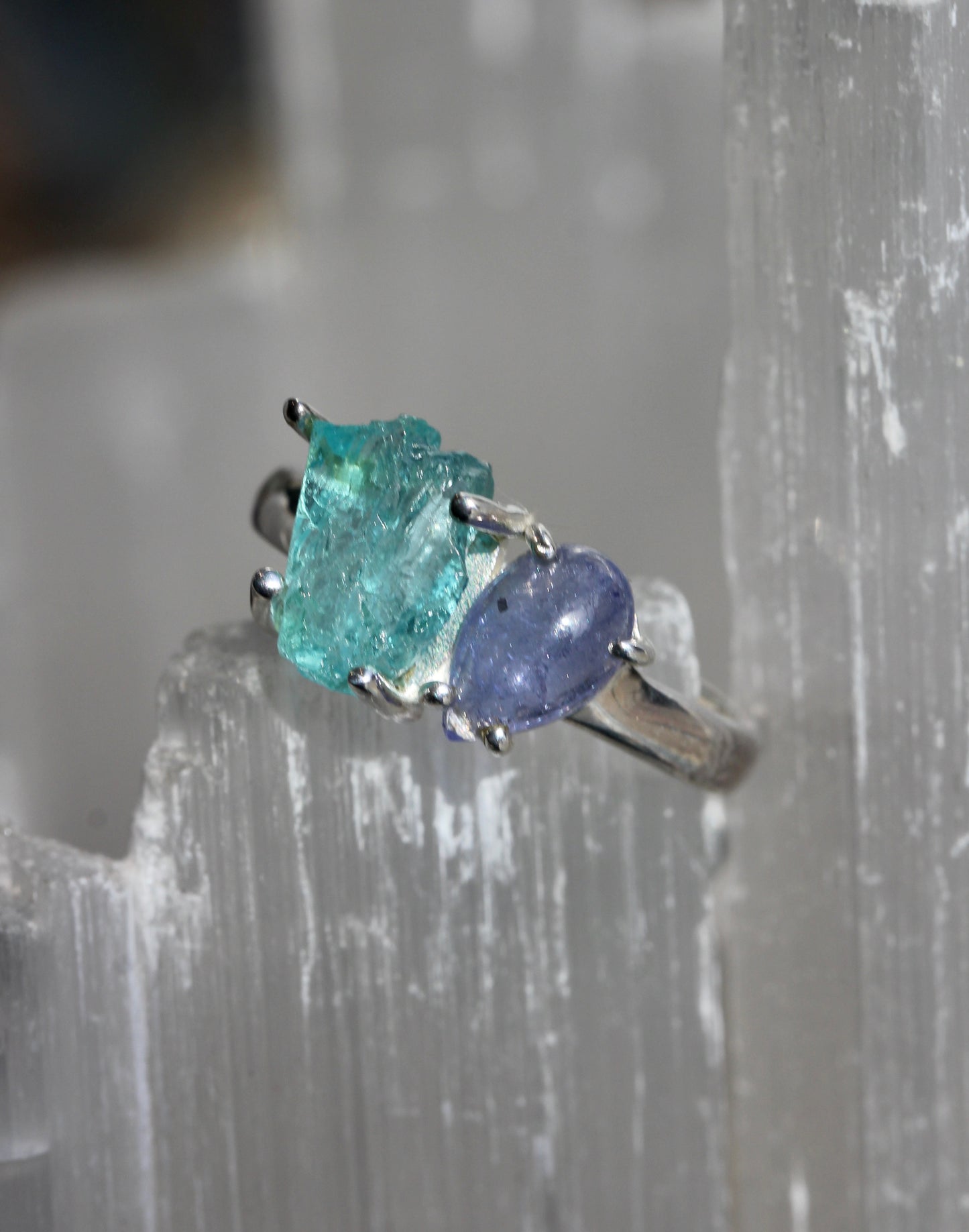 Raw Blue Apatite Tanzanite Ring