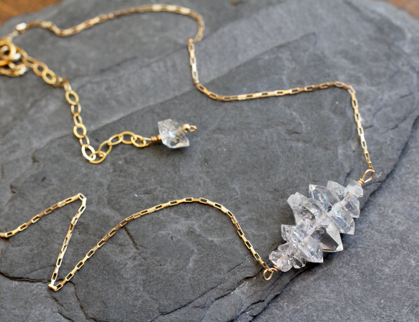 Herkimer Diamond Crystal Stack Gold Necklace