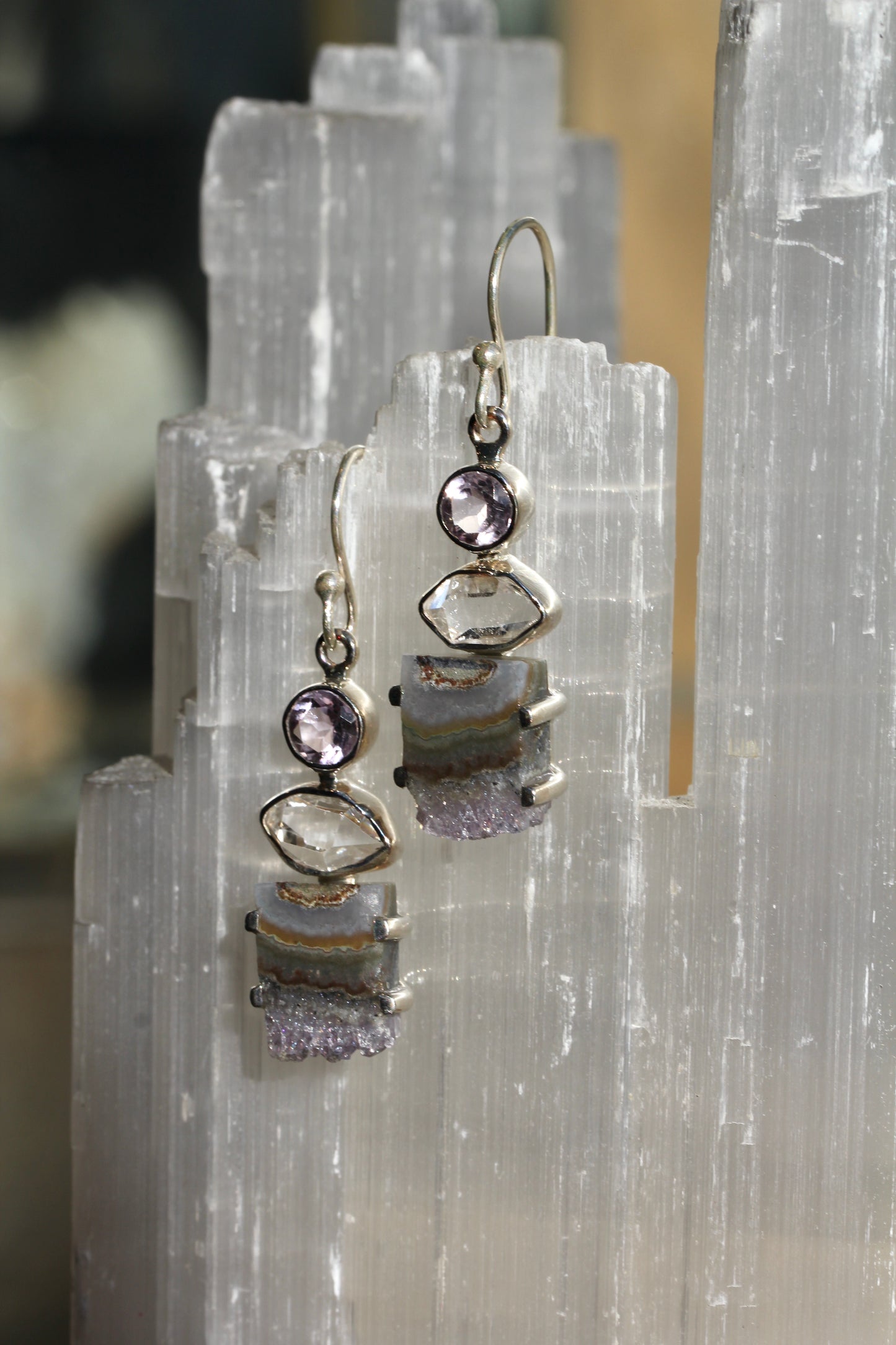 Amethyst Herkimer Diamond Earrings