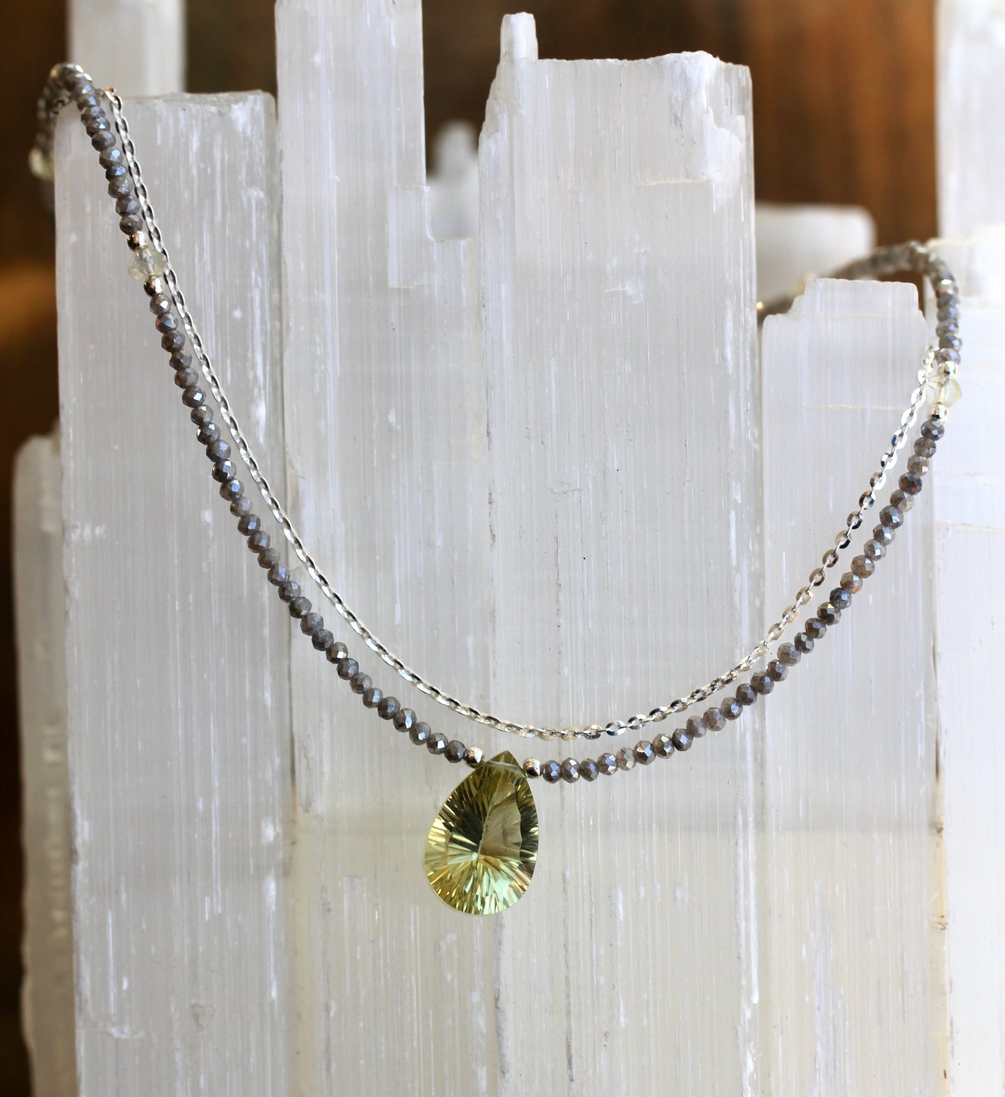 Lemon Topaz Labradorite Beaded Chain Necklace