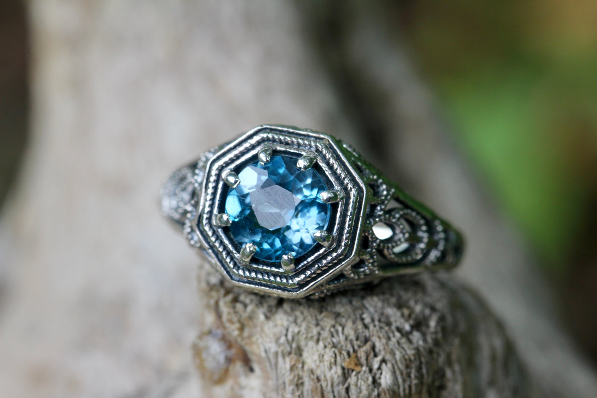 London Blue Topaz Filigree Ring