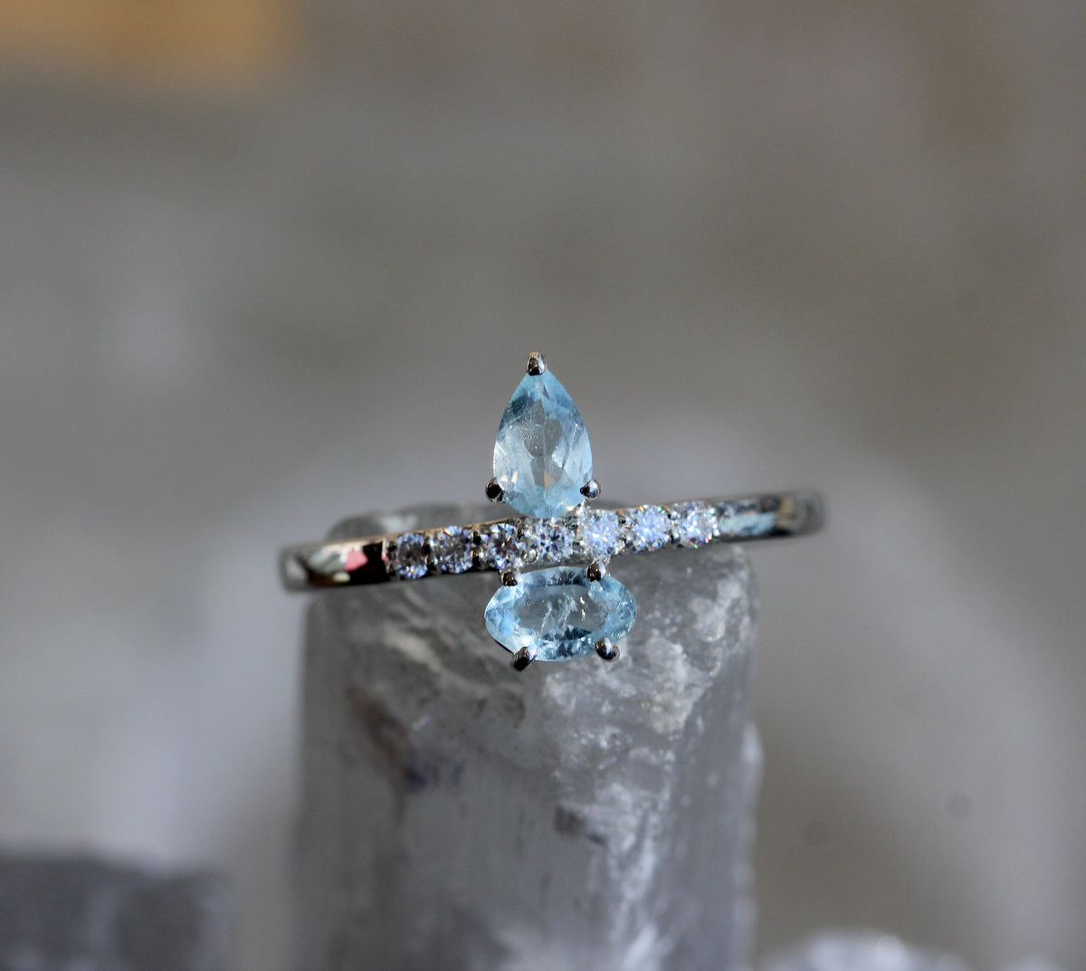 Aquamarine Moissanite Ring