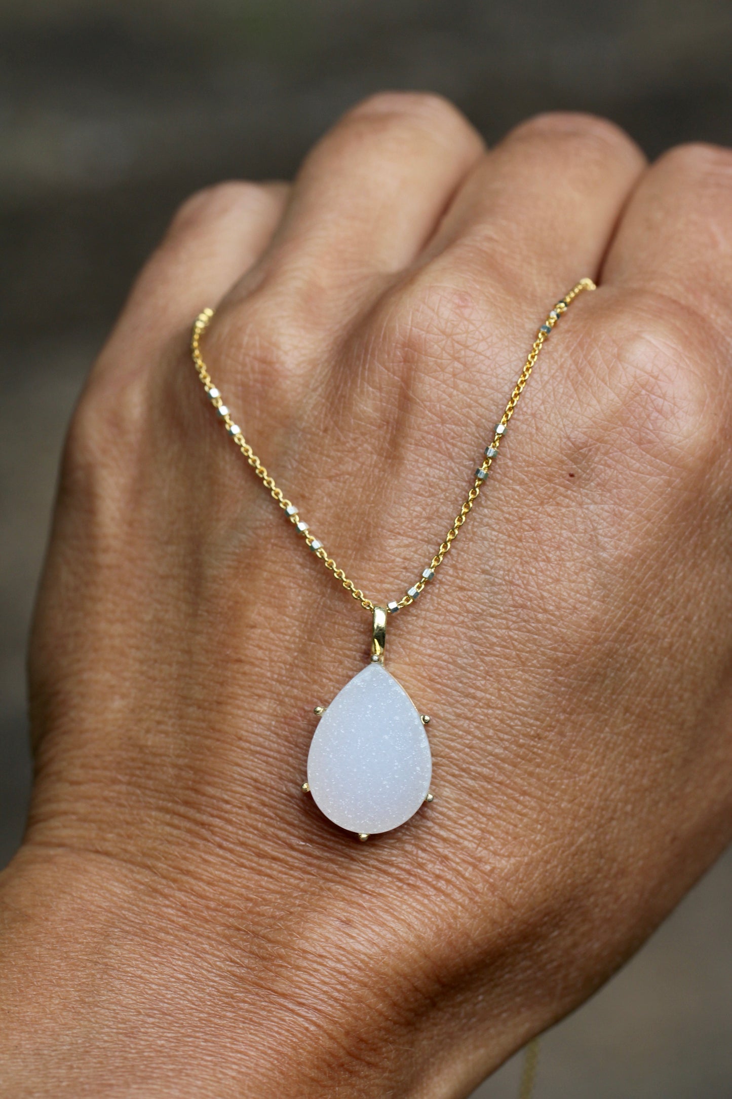 White Quartz Druzy Two Toned Necklace