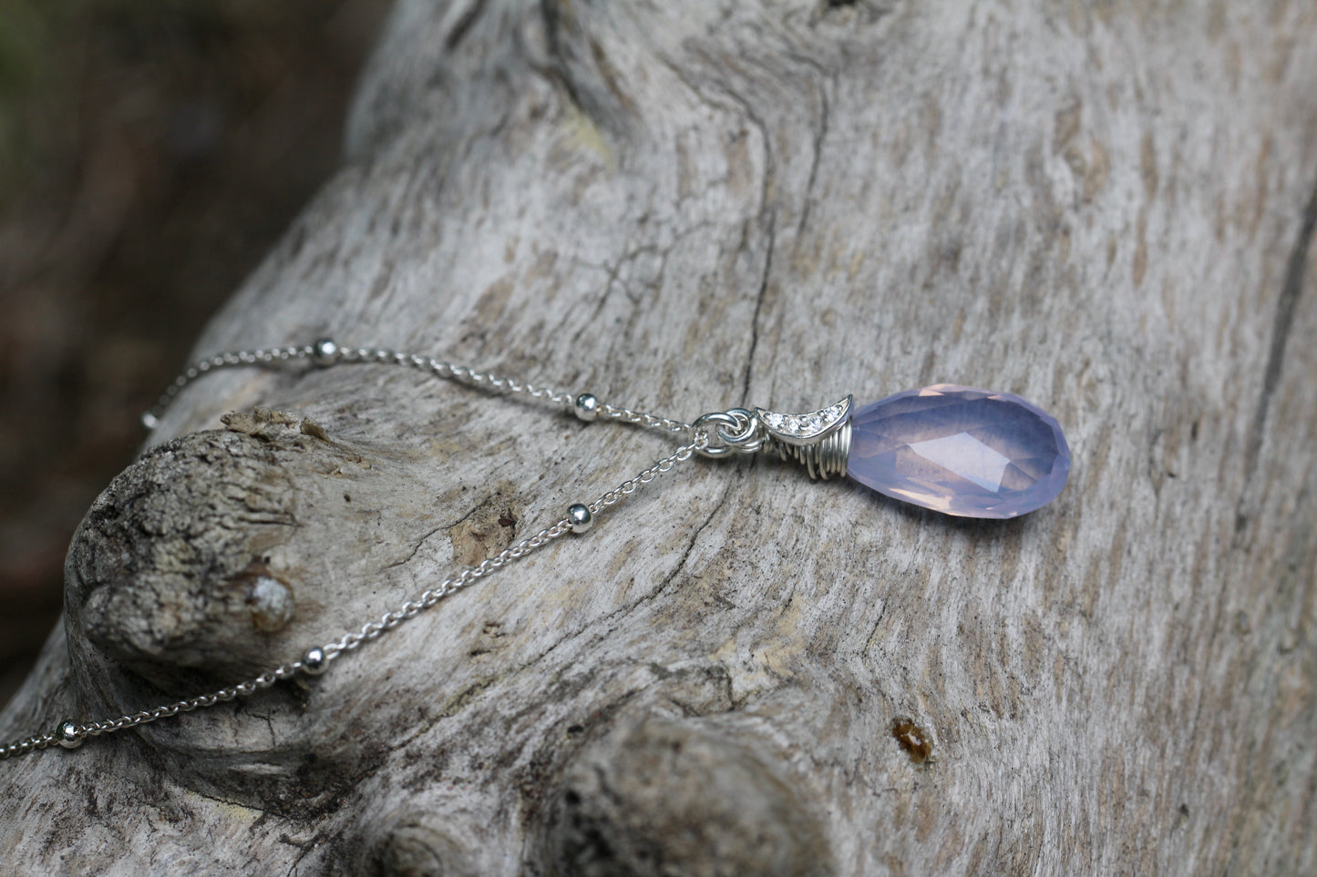 Lavender Quartz Crescent Moon Teardrop Necklace