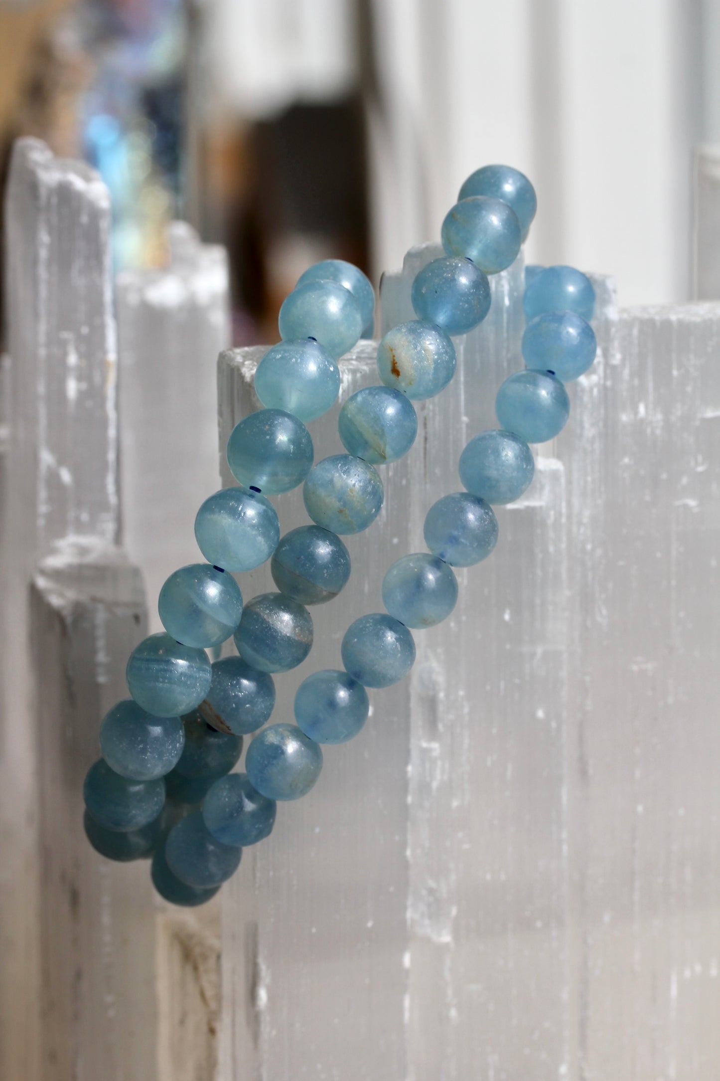 Blue Calcite Bead Stretch Bracelet
