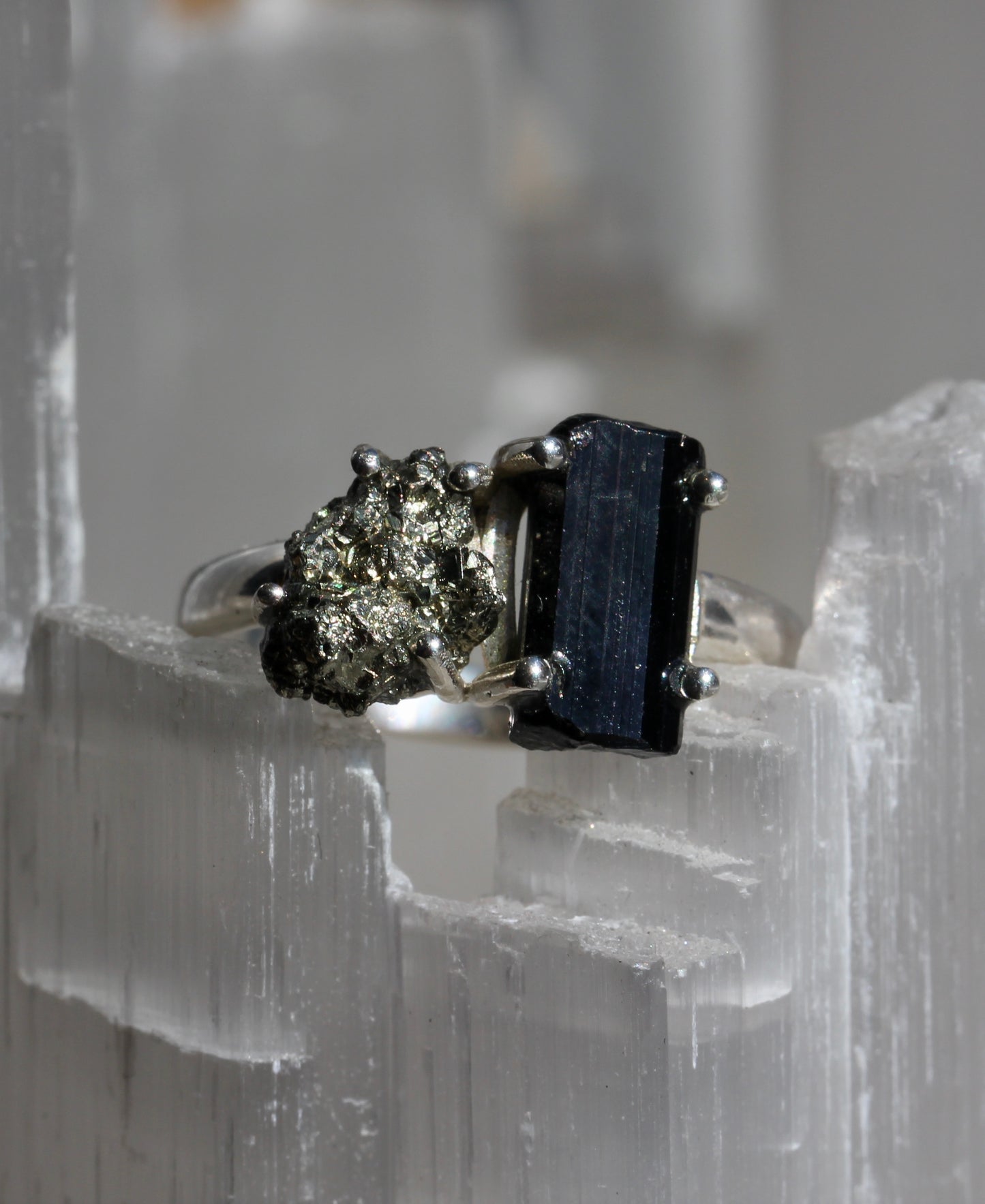 Black Tourmaline Pyrite Ring