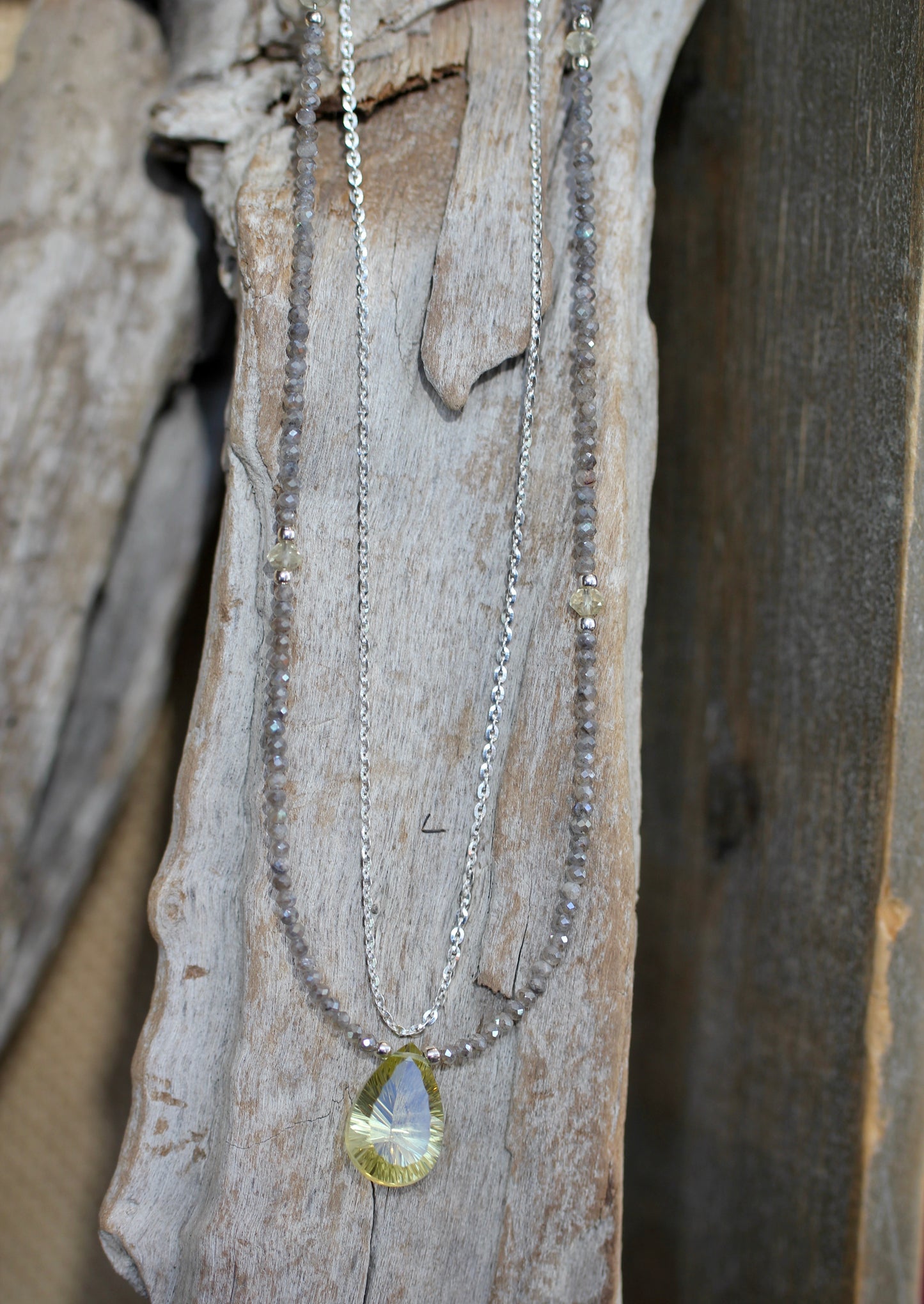 Lemon Topaz Labradorite Beaded Chain Necklace