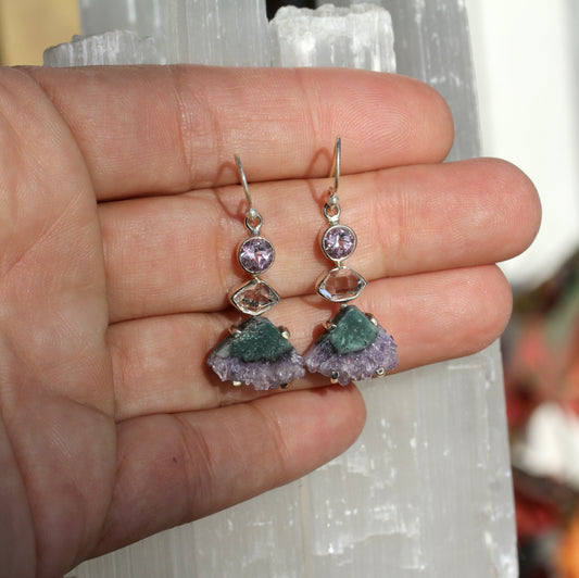 Amethyst Slice Herkimer Diamond Earrings